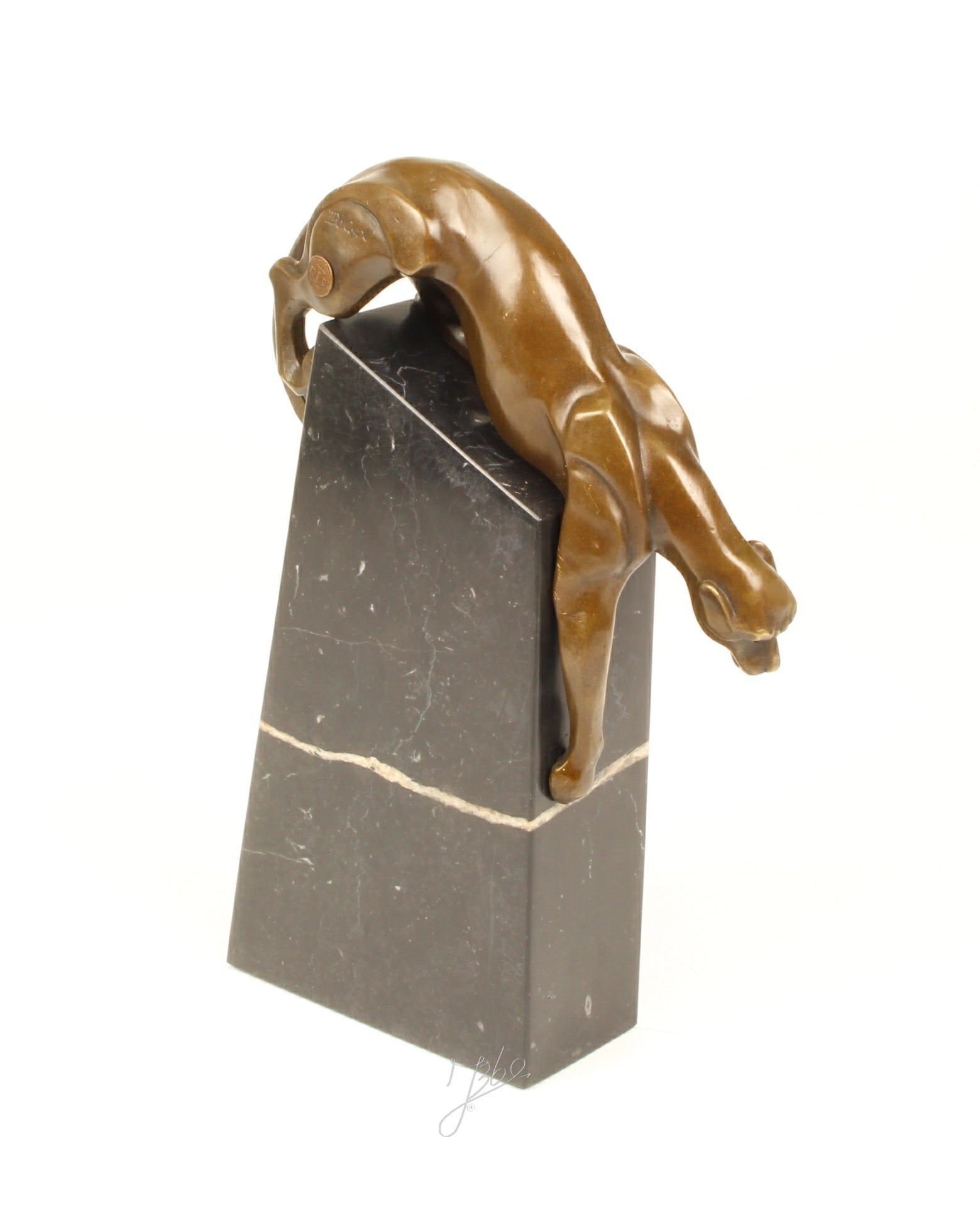 Panter – Bronzen sculptuur, marmer – 34,3 cm