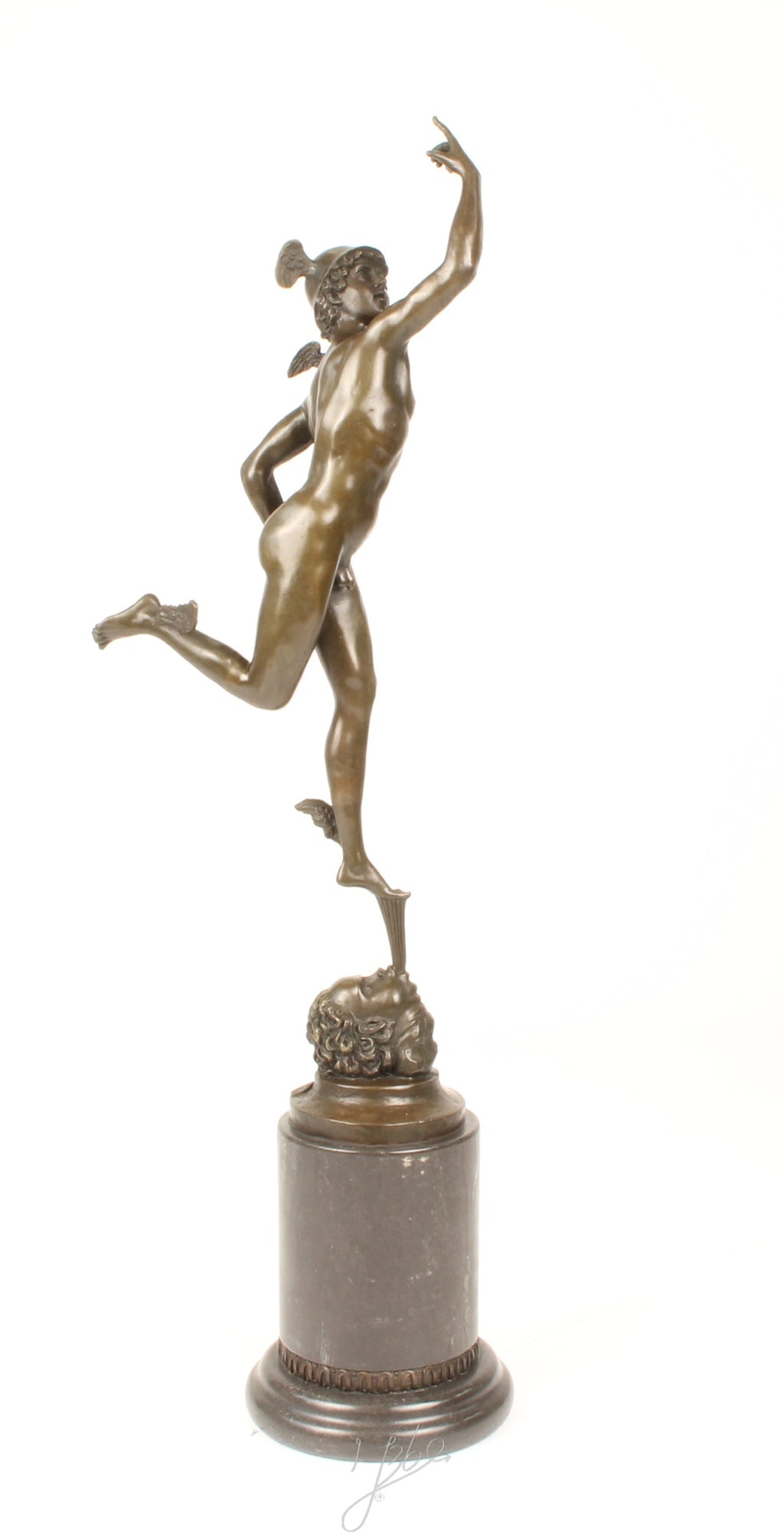 Mercurius – Bronzen sculptuur, marmer – 68,5 cm