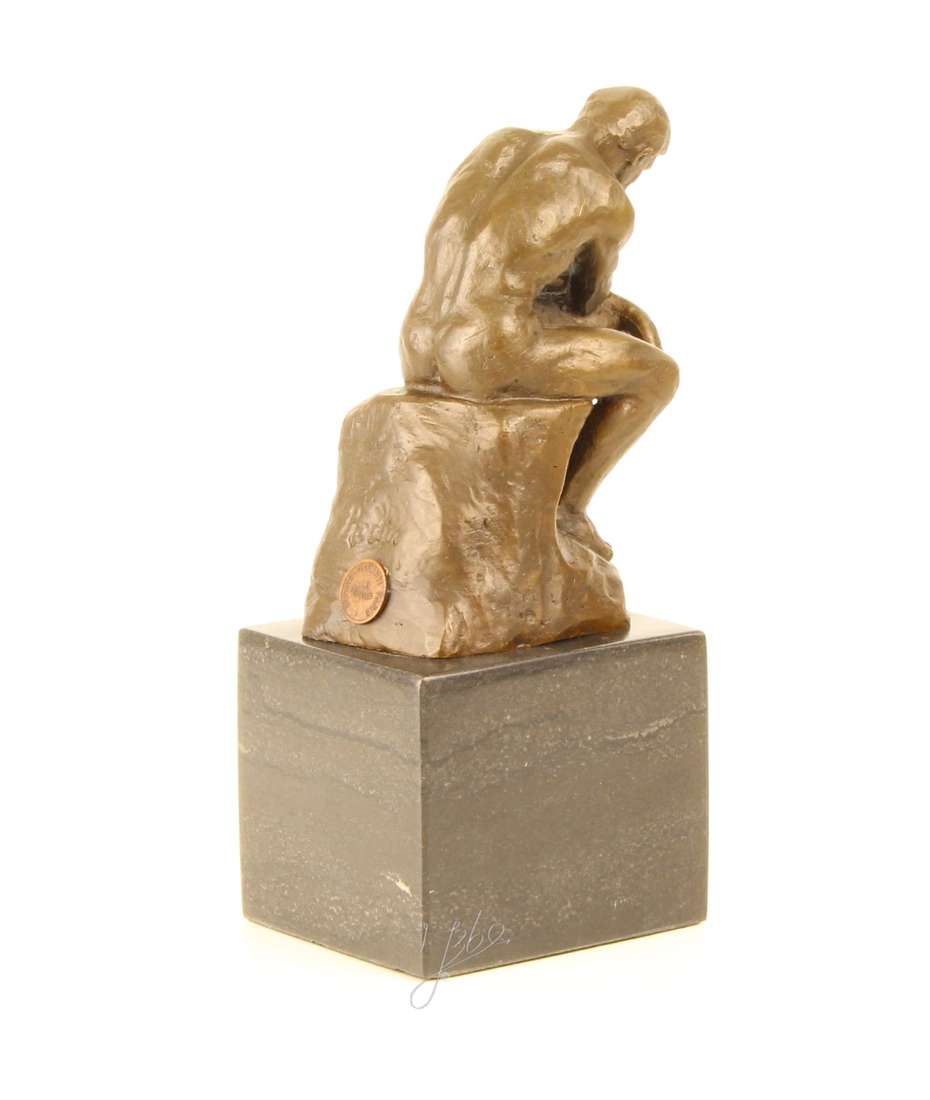 Bronzen beeld ‘De Denker’ op marmeren sokkel