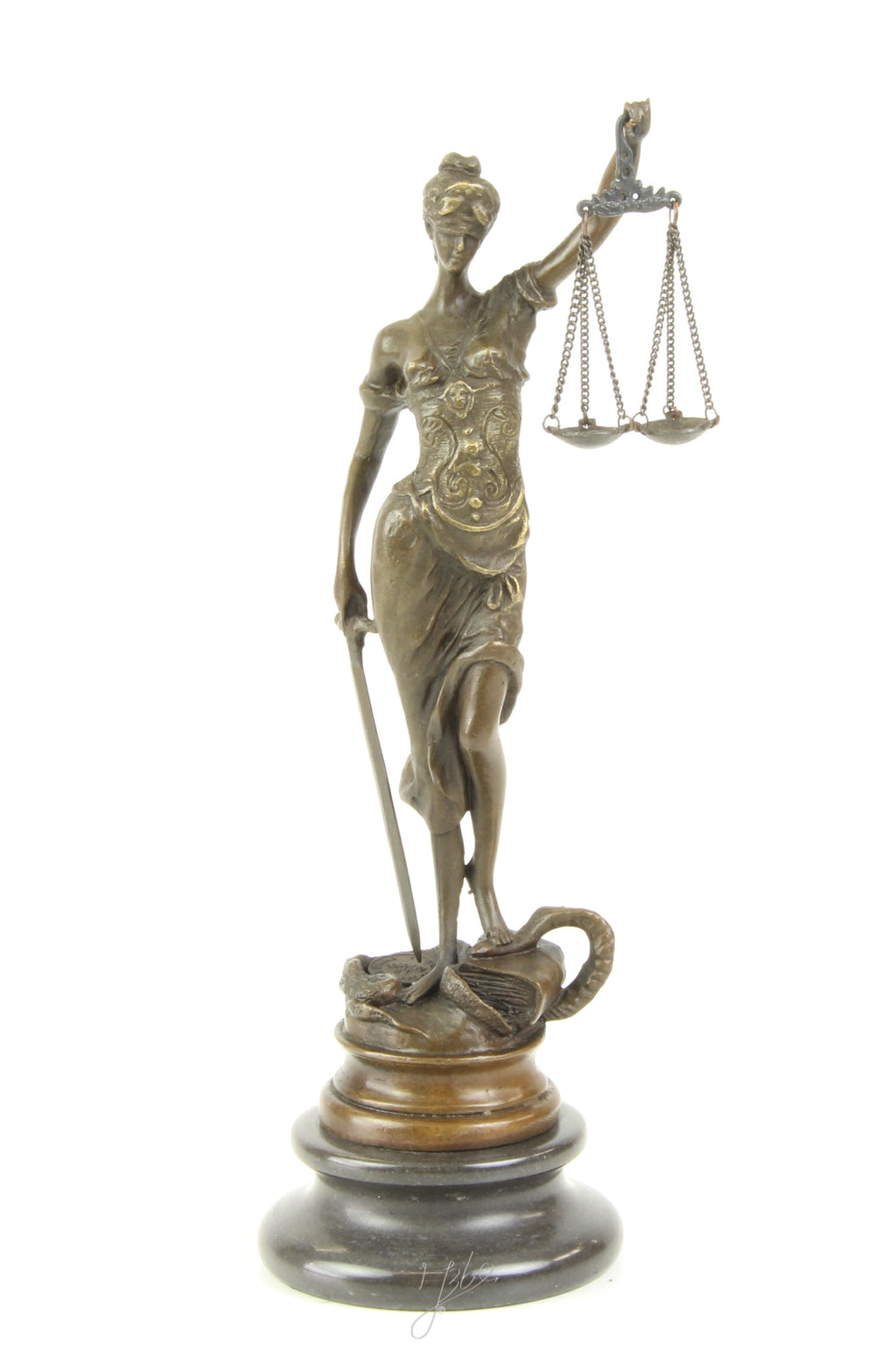 Bronzen Vrouwe Justitia – met weegschaal en zwaard