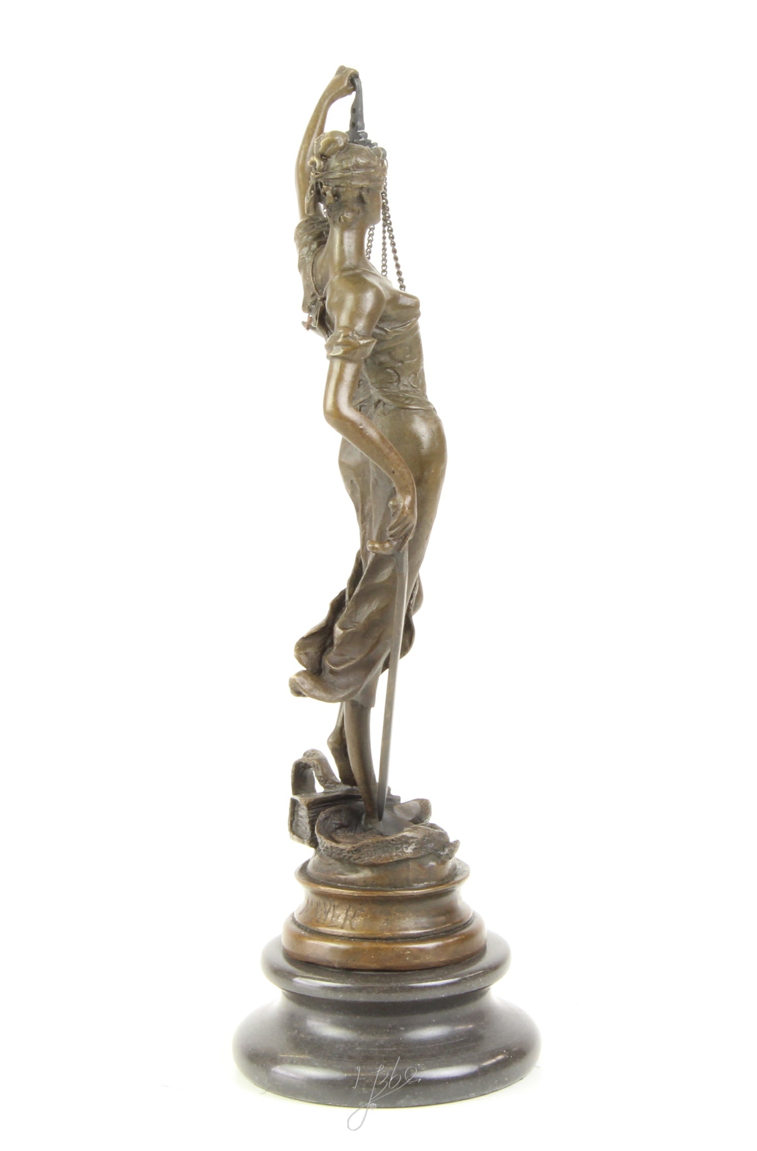 Bronzen Vrouwe Justitia – met weegschaal en zwaard