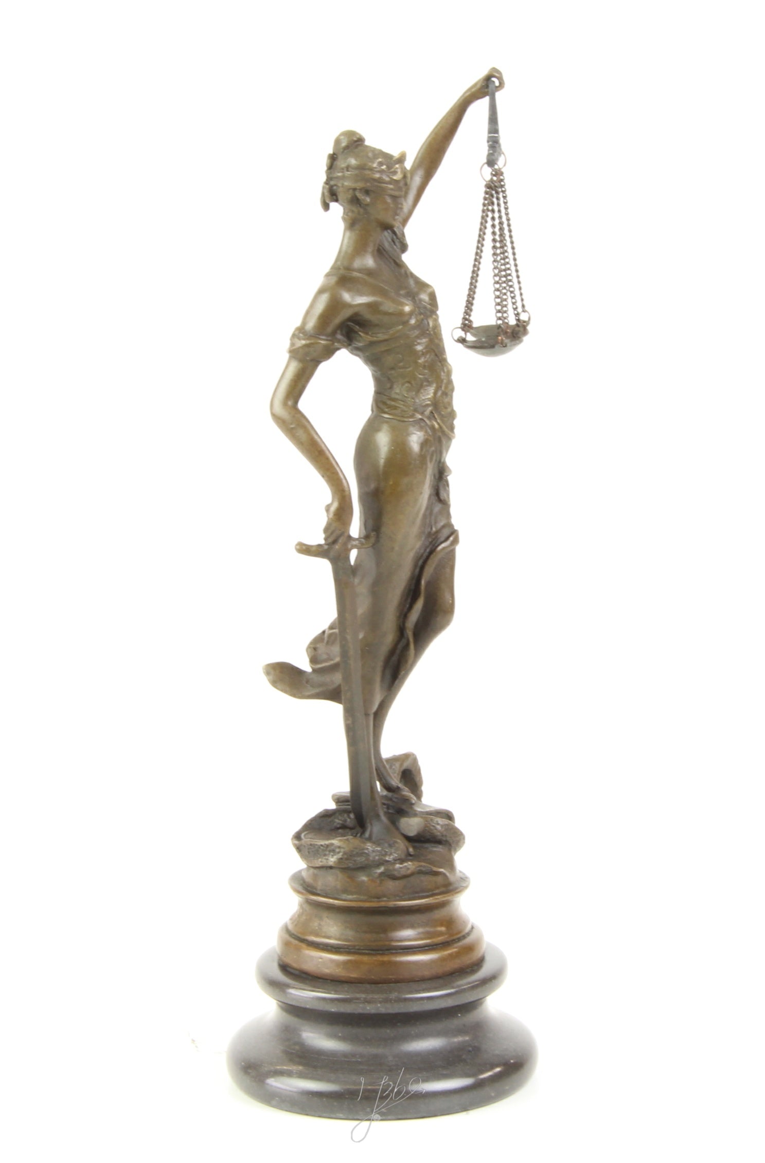 Bronzen Vrouwe Justitia – met weegschaal en zwaard