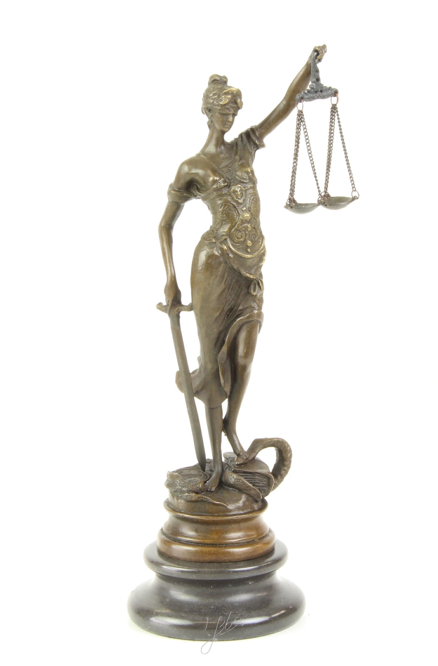 Bronzen Vrouwe Justitia – met weegschaal en zwaard