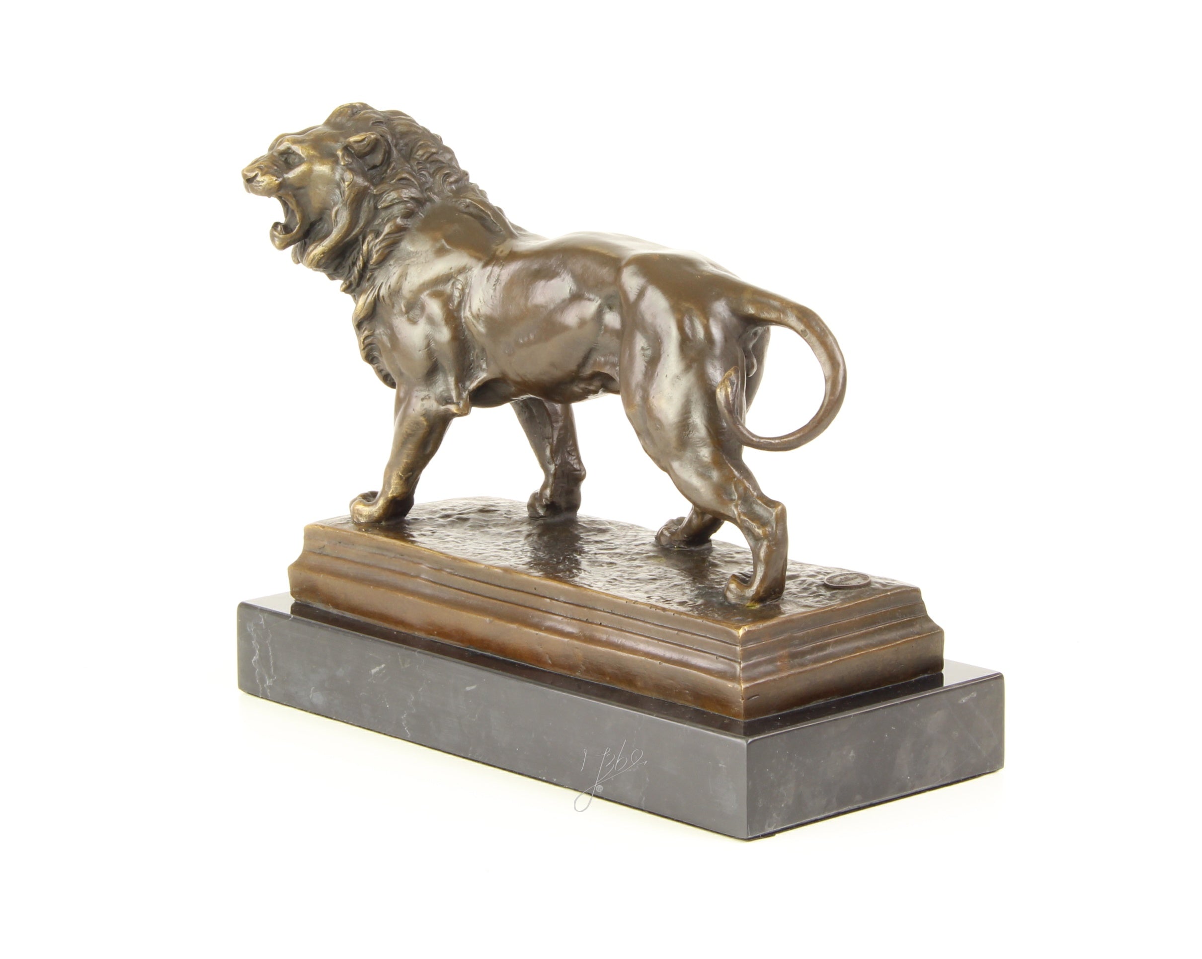 Bronzen leeuw sculptuur – op marmeren sokkel