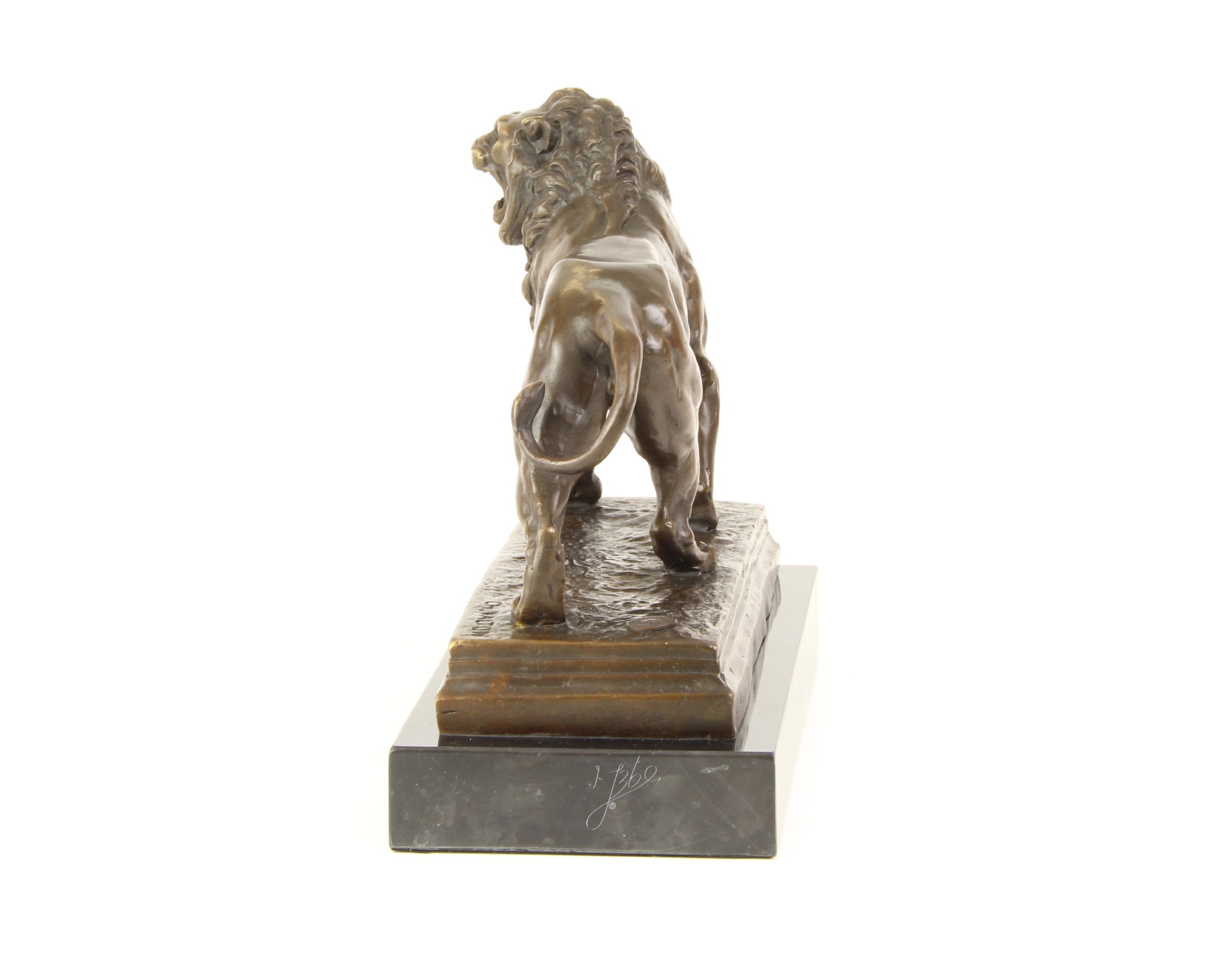 Bronzen leeuw sculptuur – op marmeren sokkel