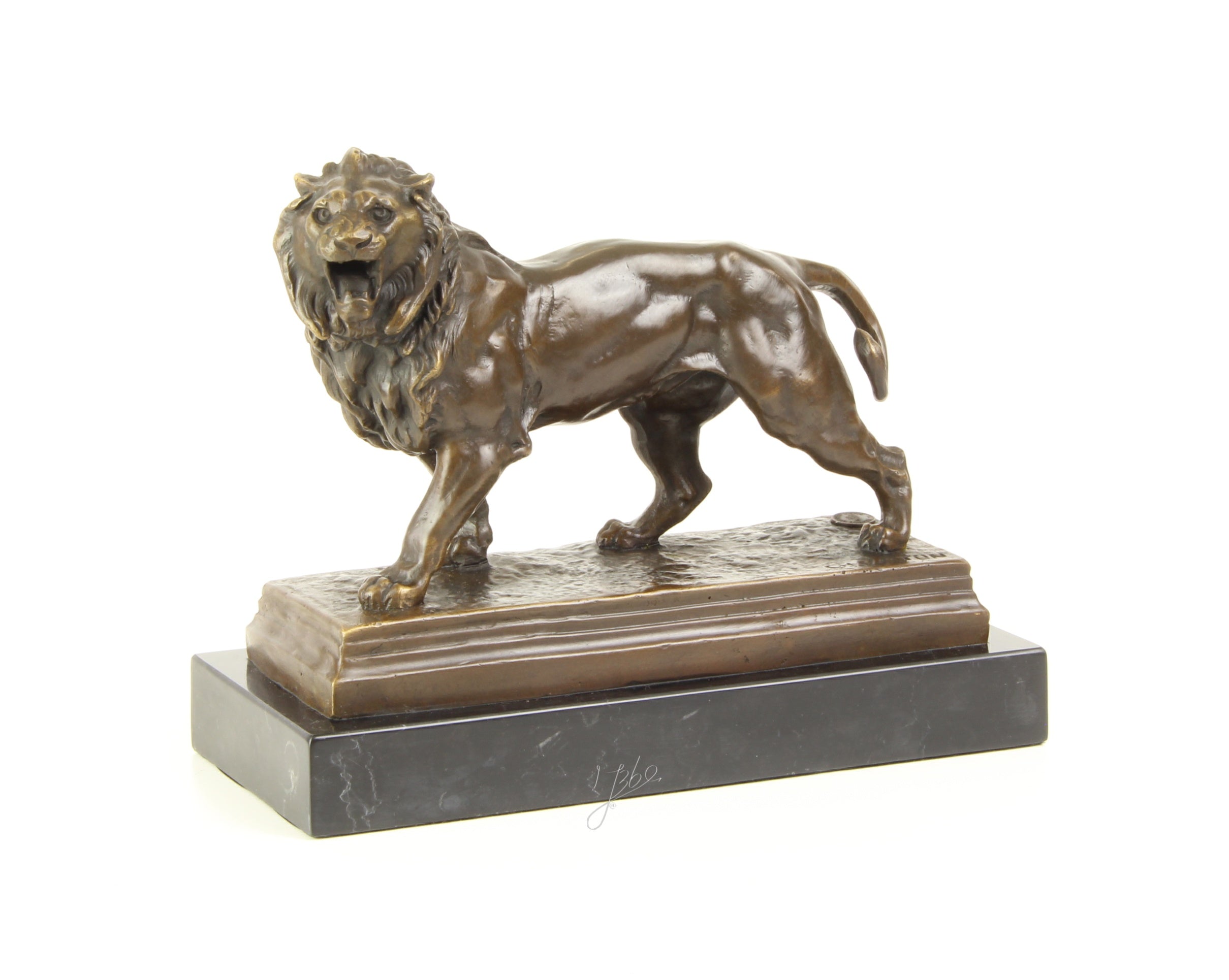 Bronzen leeuw sculptuur – op marmeren sokkel