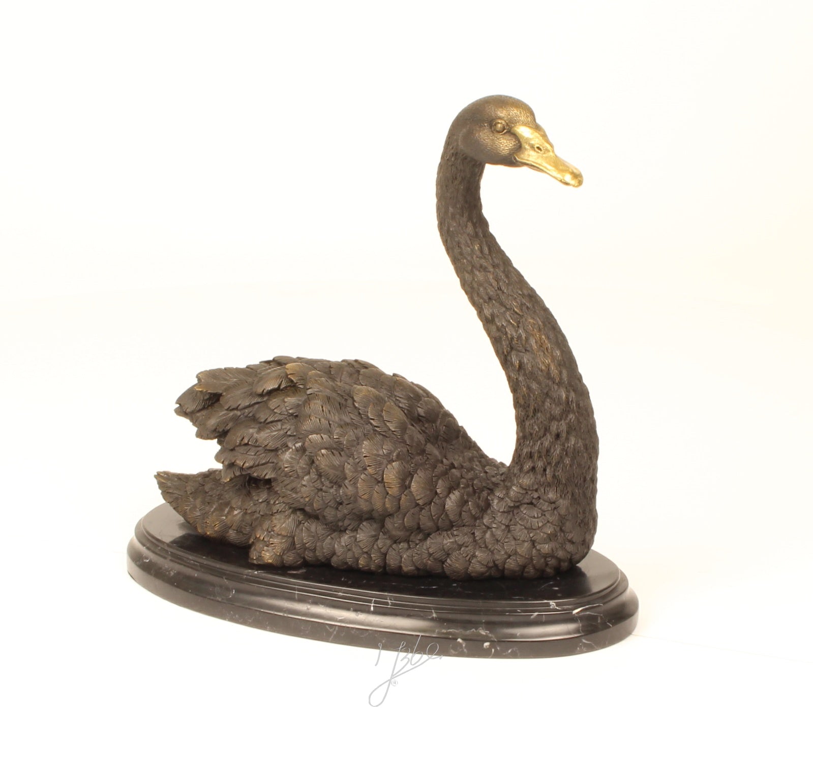 Bronzen zwaan sculptuur – marmer sokkel