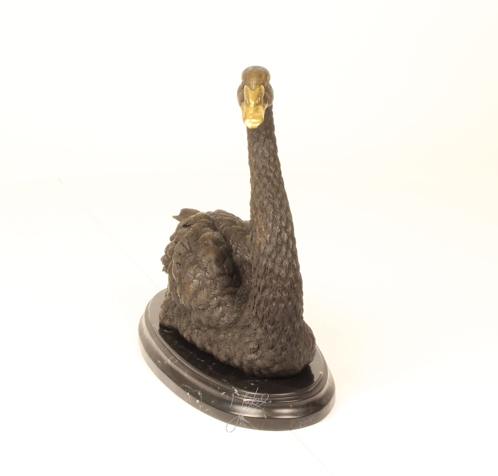 Bronzen zwaan sculptuur – marmer sokkel