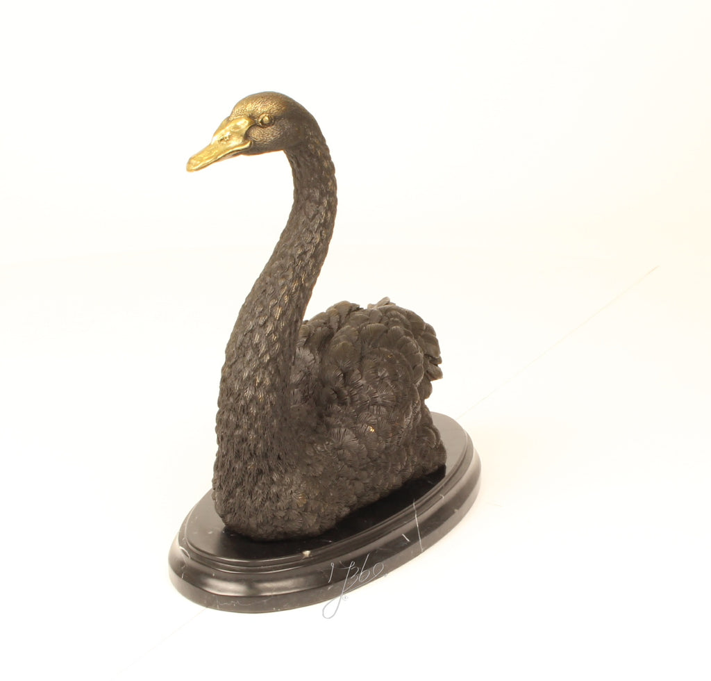 Bronzen zwaan sculptuur – marmer sokkel
