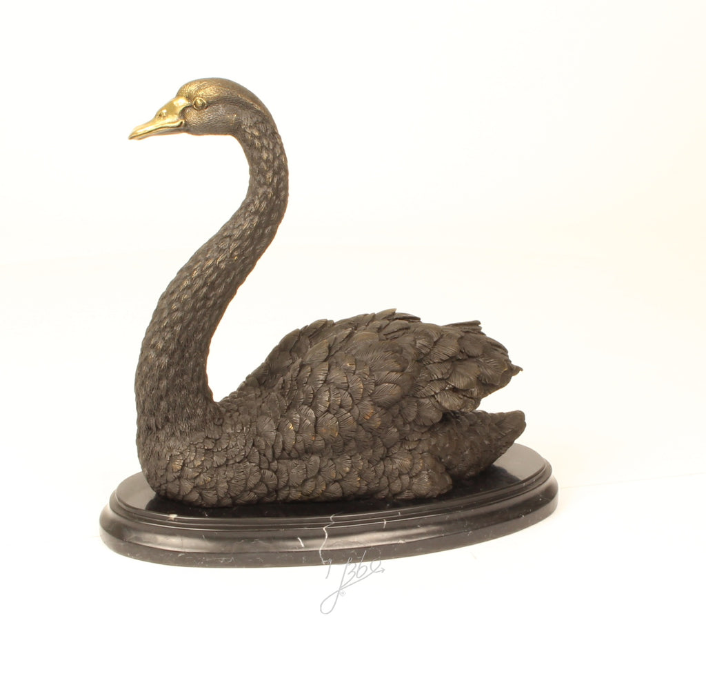 Bronzen zwaan sculptuur – marmer sokkel