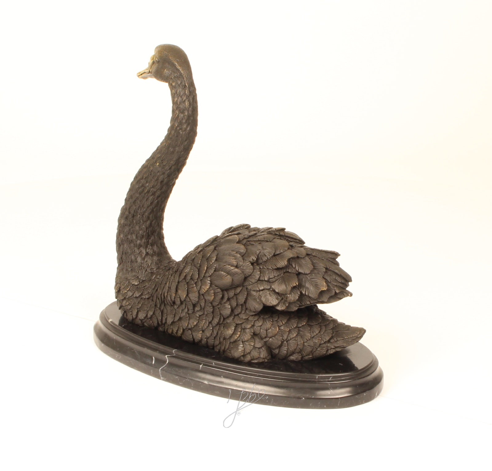 Bronzen zwaan sculptuur – marmer sokkel