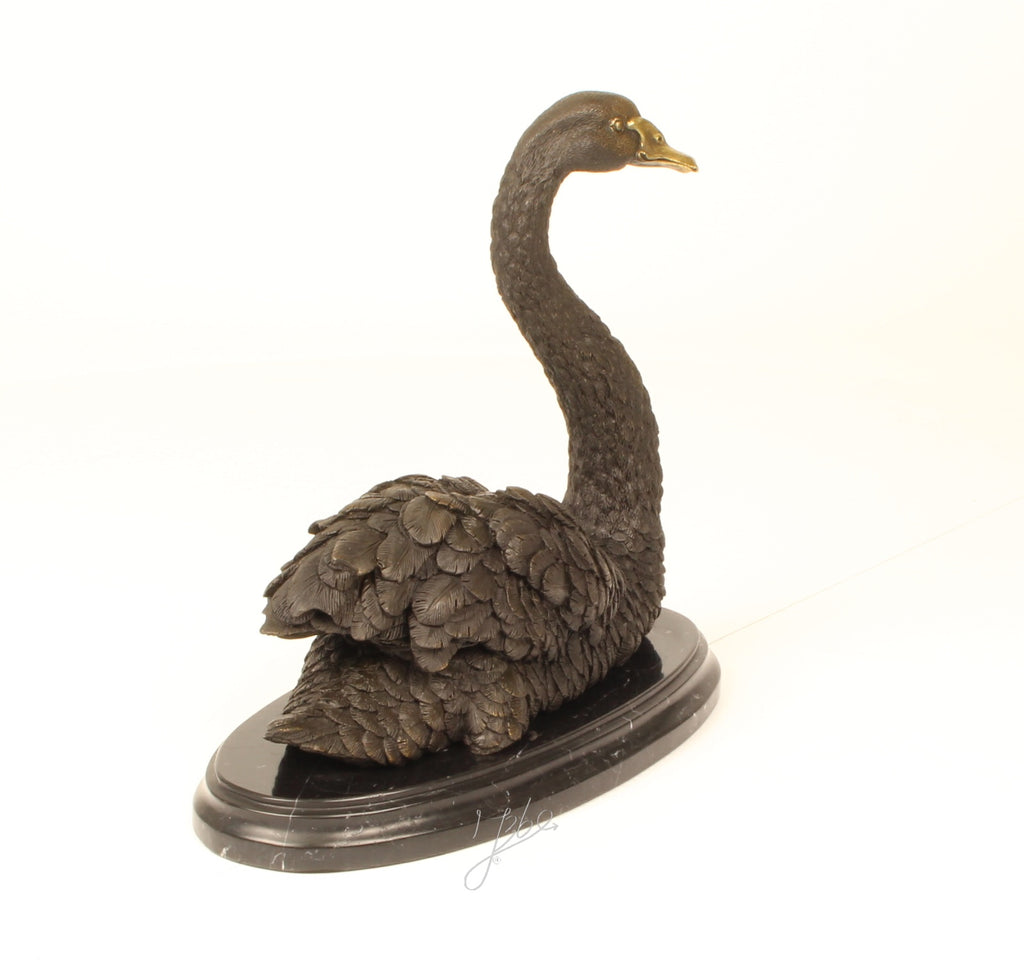 Bronzen zwaan sculptuur – marmer sokkel