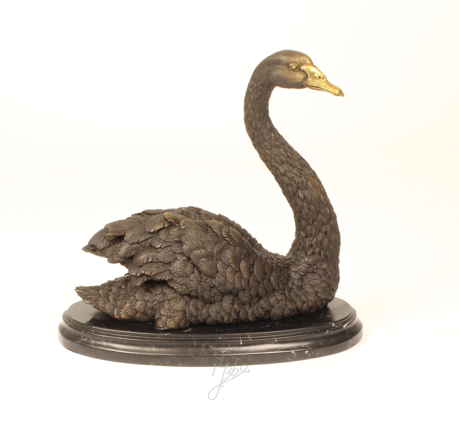 Bronzen zwaan sculptuur – marmer sokkel