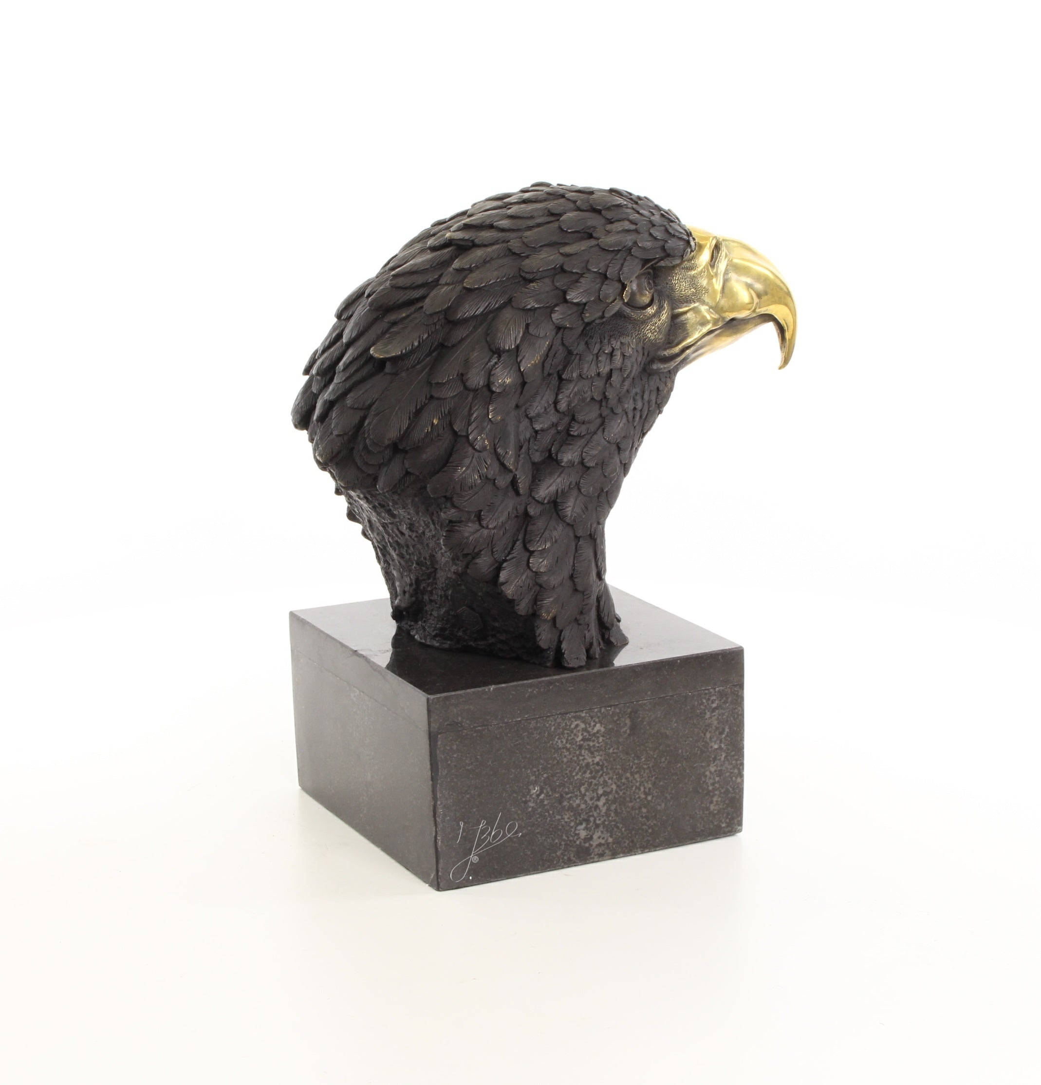 Adelaarshoofd – Bronzen beeld, marmer – 33,2 cm