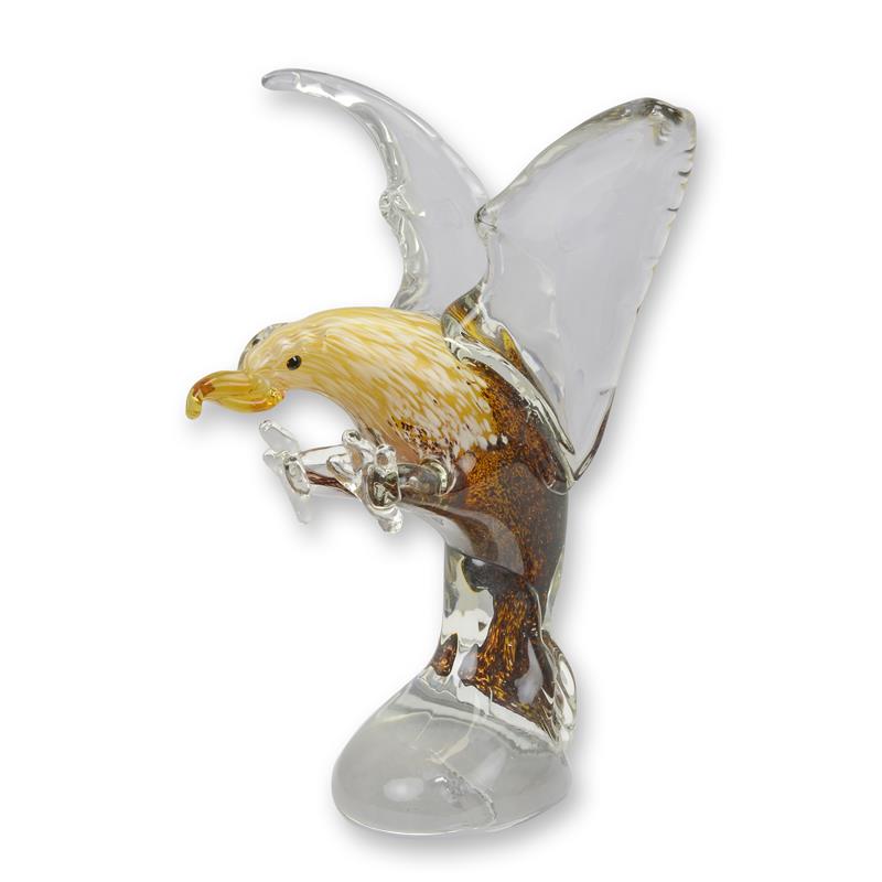 Glazen adelaar in vlucht op transparante basis, Murano-stijl, 27,5 cm hoog