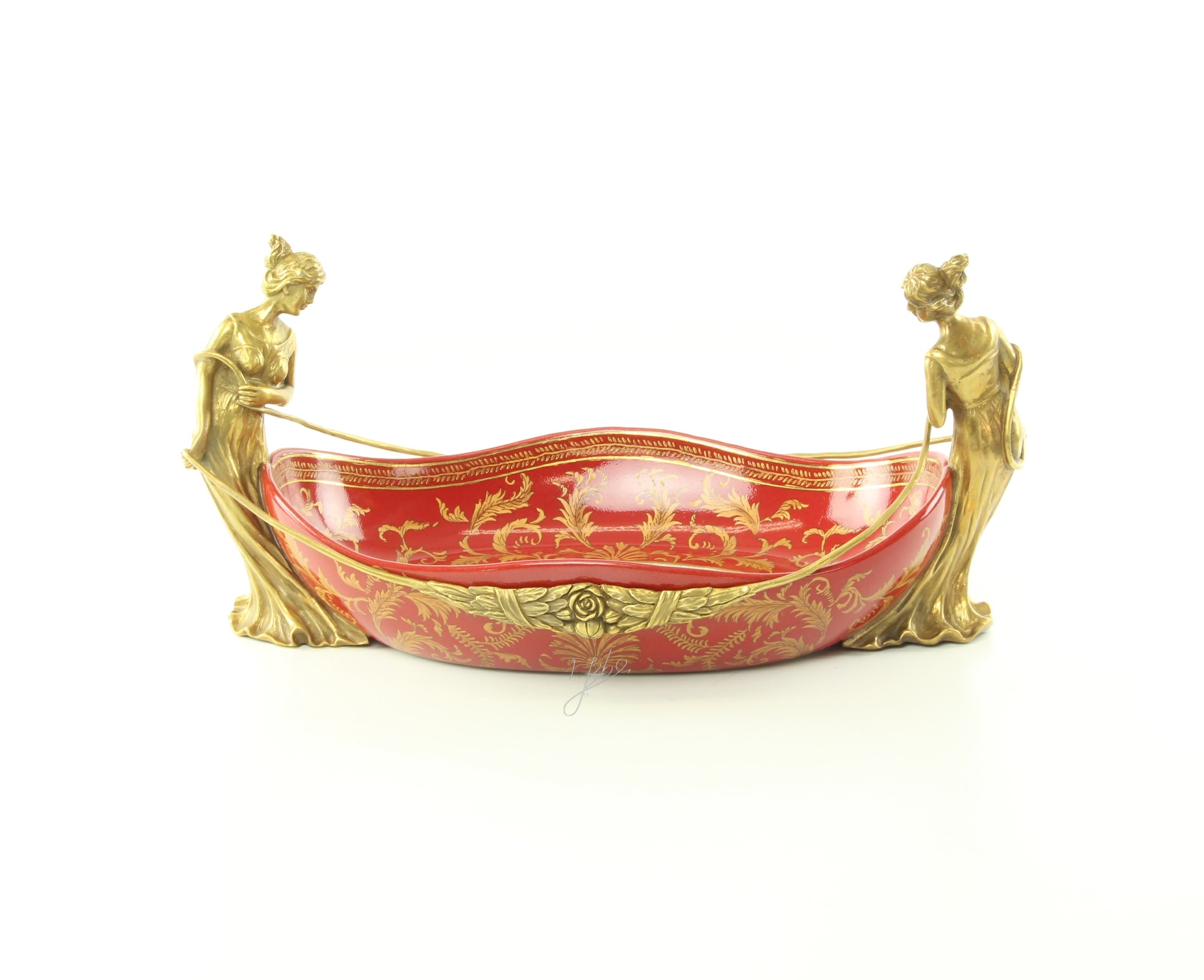 Porseleinen schaal met bronzen monturen – rood/goud