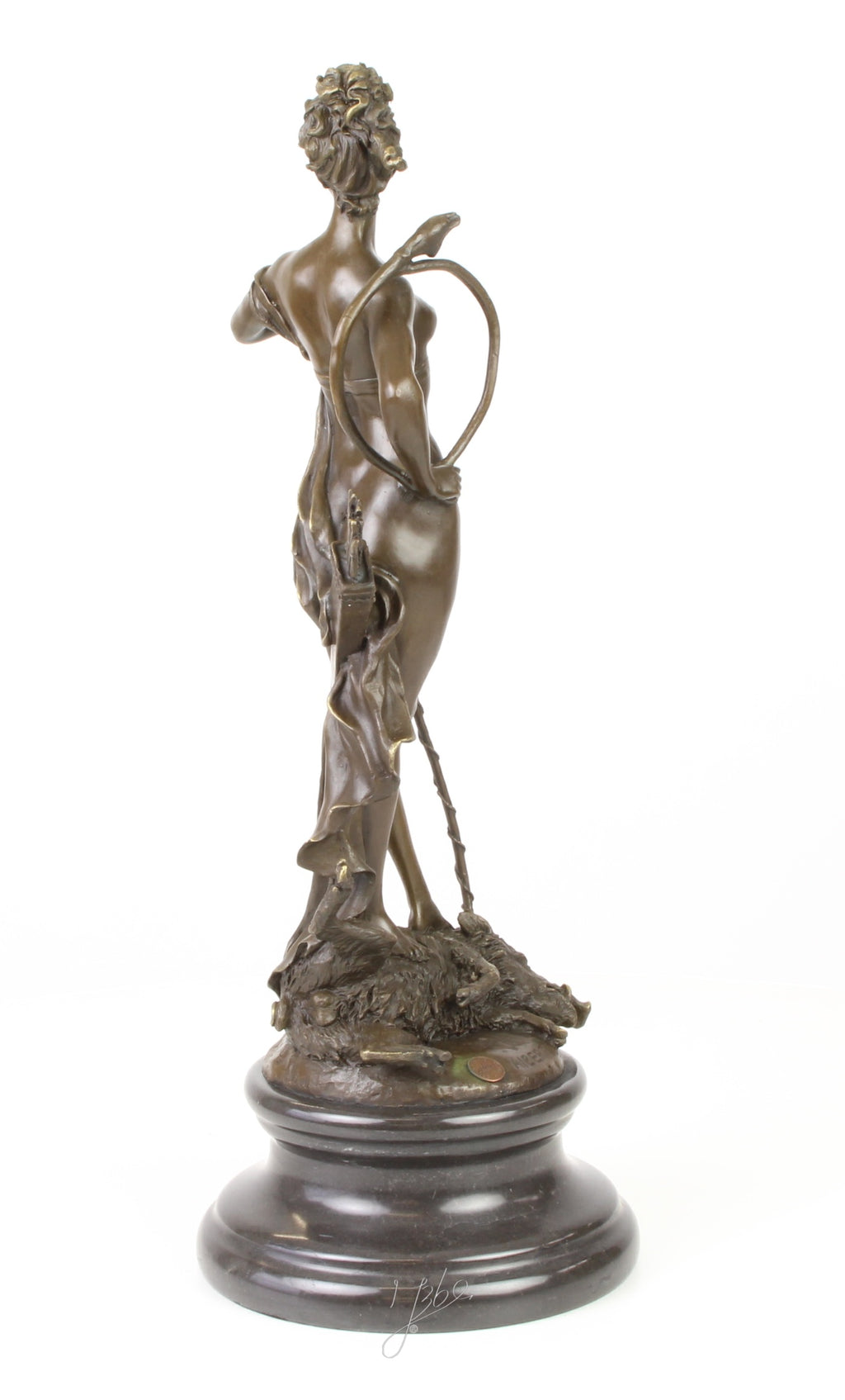 Bronzen Diana met boog - marmeren sokkel
