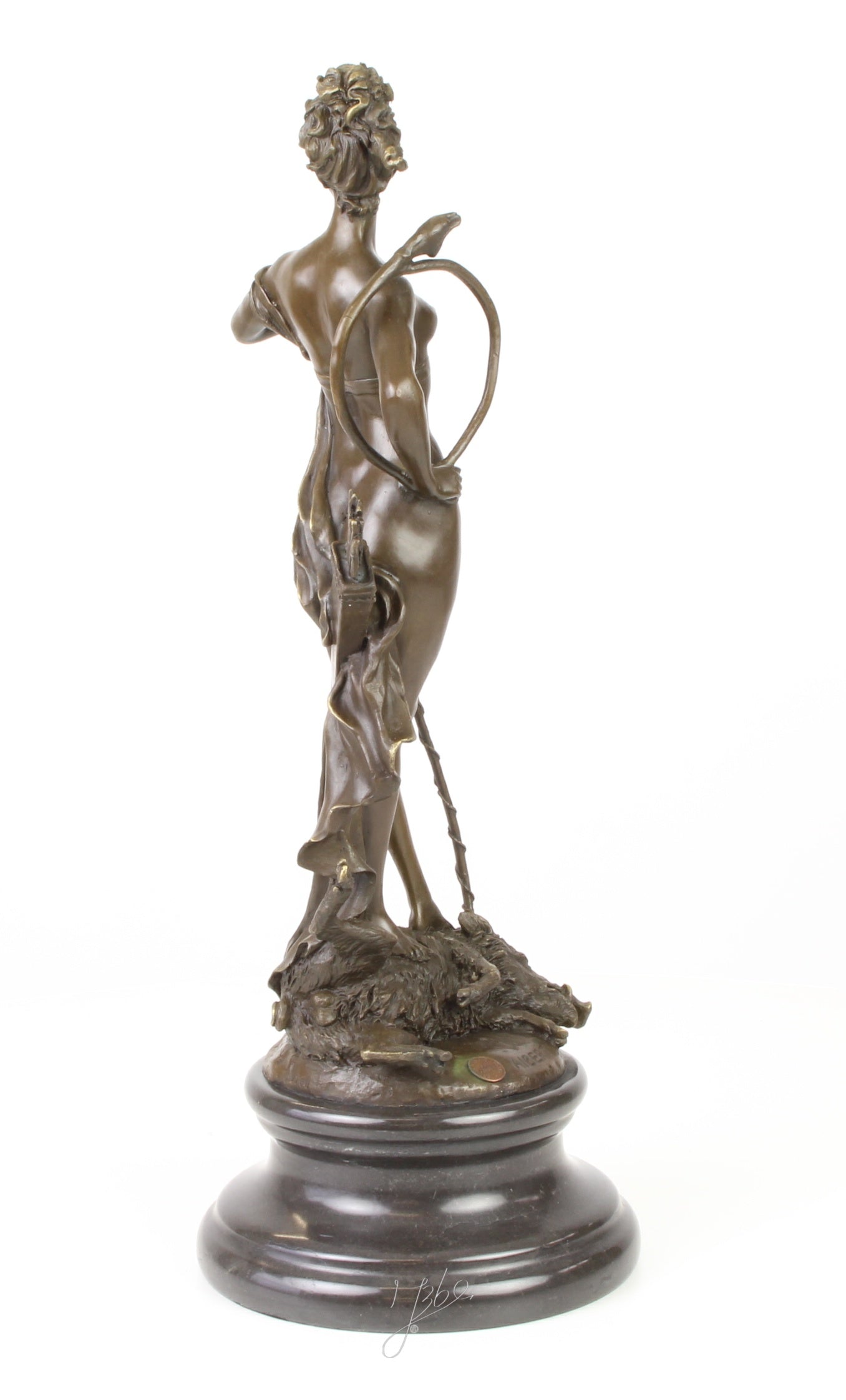 Bronzen Diana met boog - marmeren sokkel
