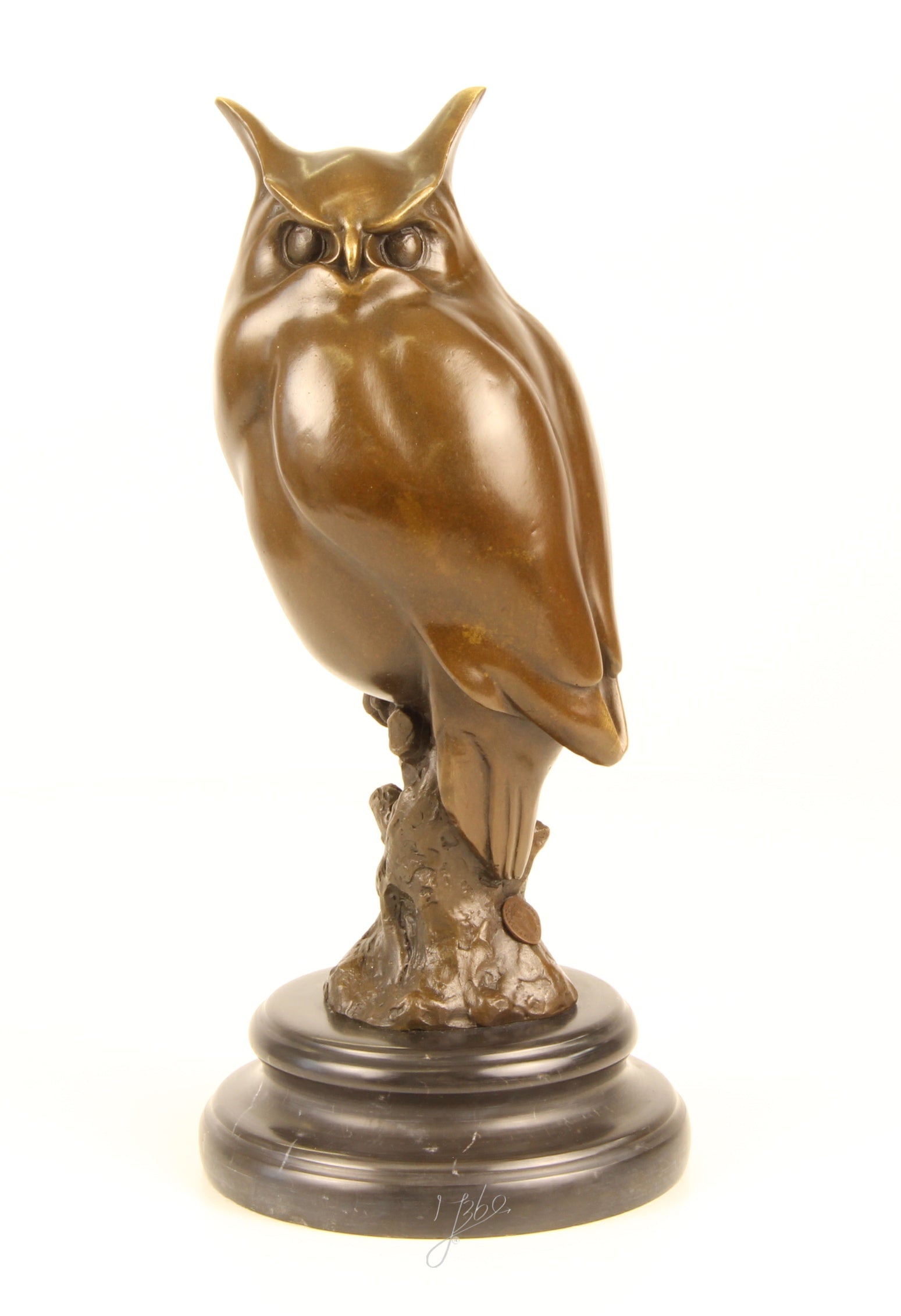 Waldohreule – Bronzestatue, Marmor – 30,6 cm