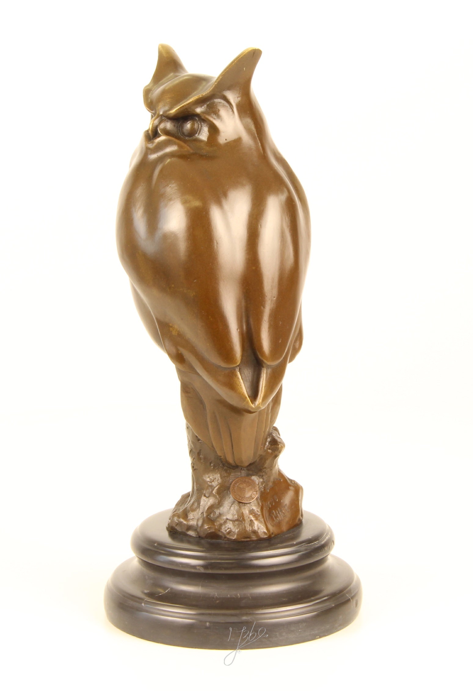 Waldohreule – Bronzestatue, Marmor – 30,6 cm