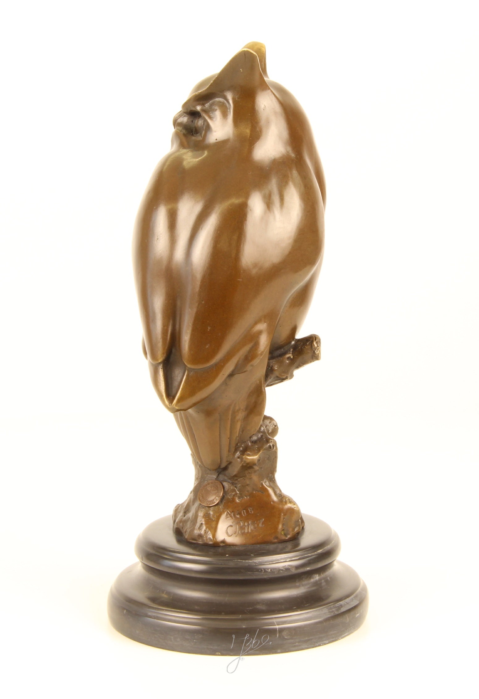 Waldohreule – Bronzestatue, Marmor – 30,6 cm