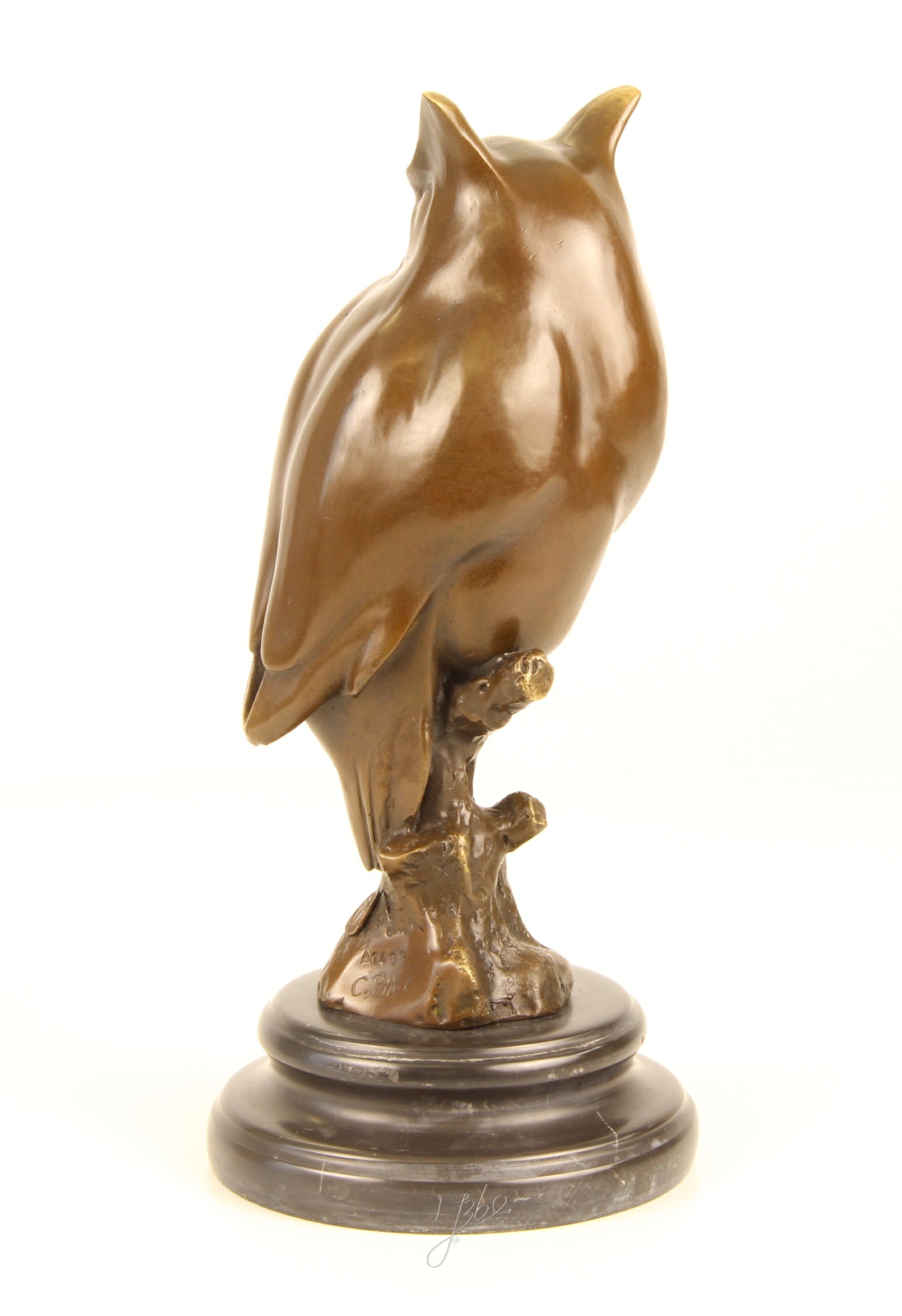 Waldohreule – Bronzestatue, Marmor – 30,6 cm