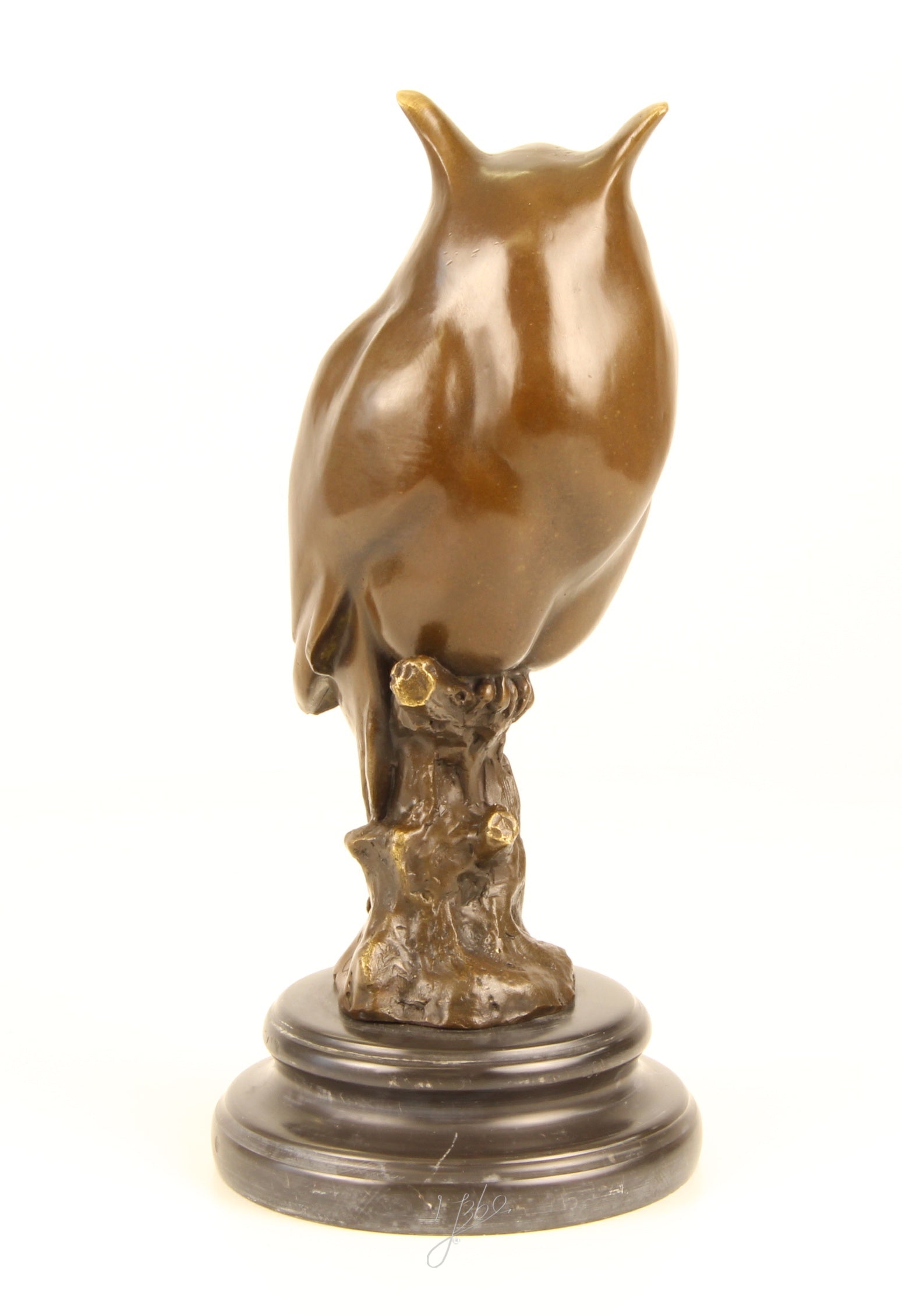 Waldohreule – Bronzestatue, Marmor – 30,6 cm