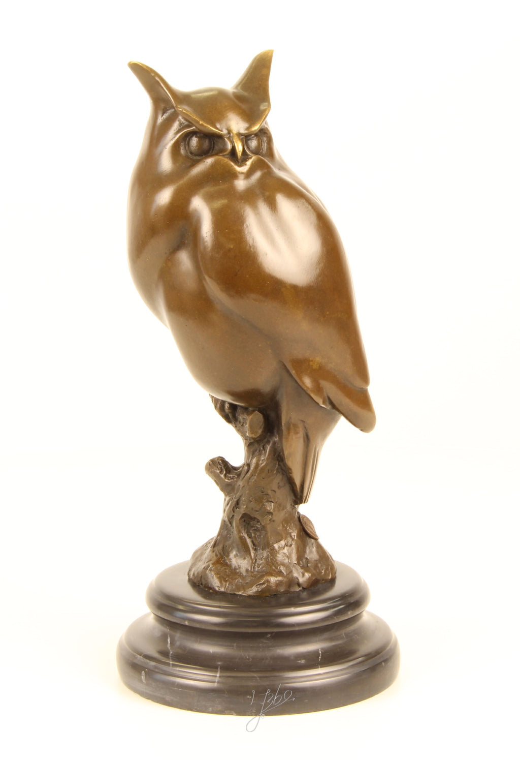 Waldohreule – Bronzestatue, Marmor – 30,6 cm