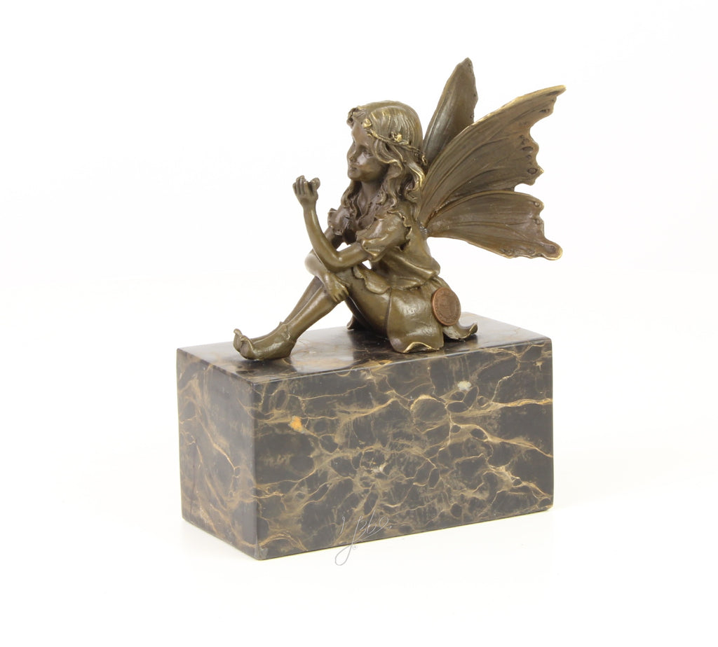 Fairy with Butterfly - Bronze sculpture - 17 cm