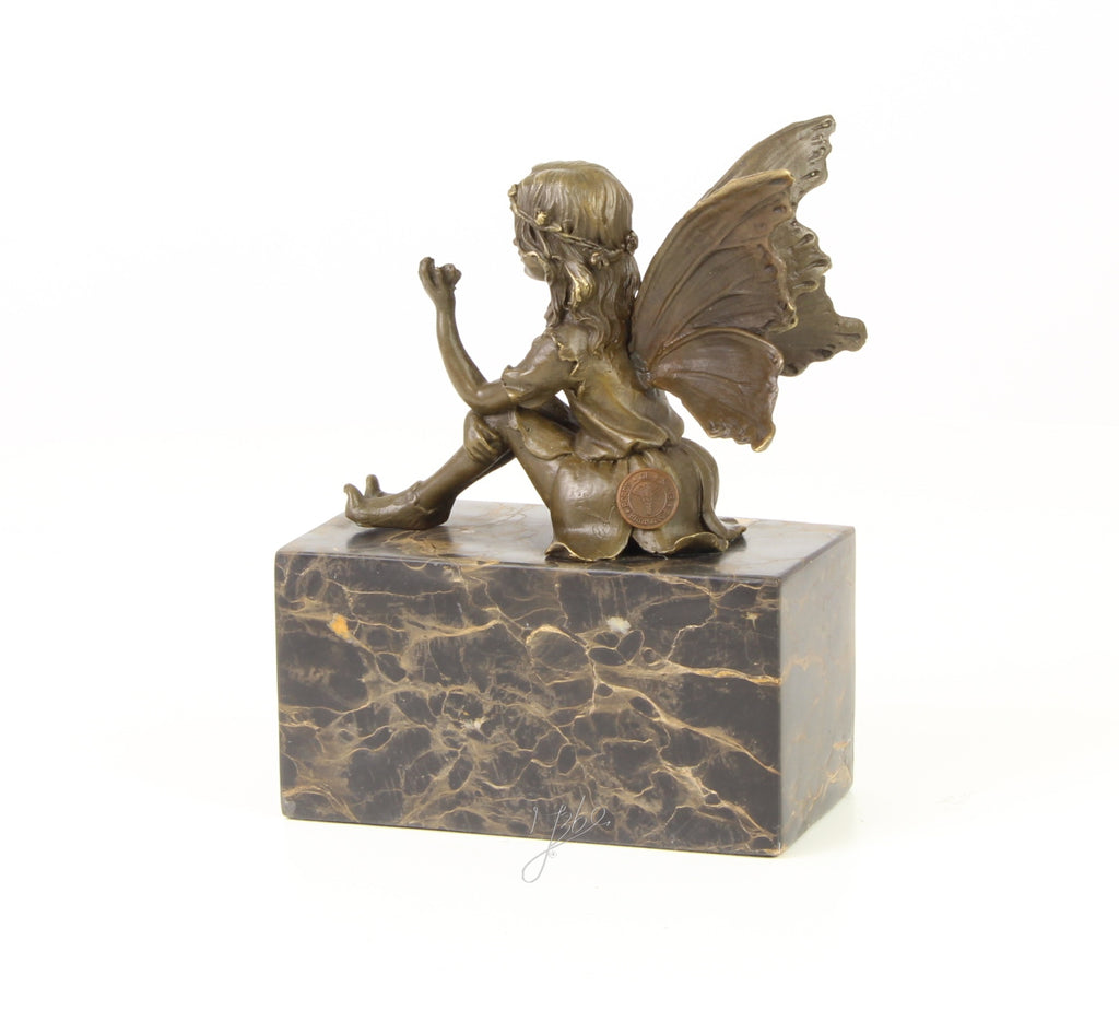 Fairy with Butterfly - Bronze sculpture - 17 cm