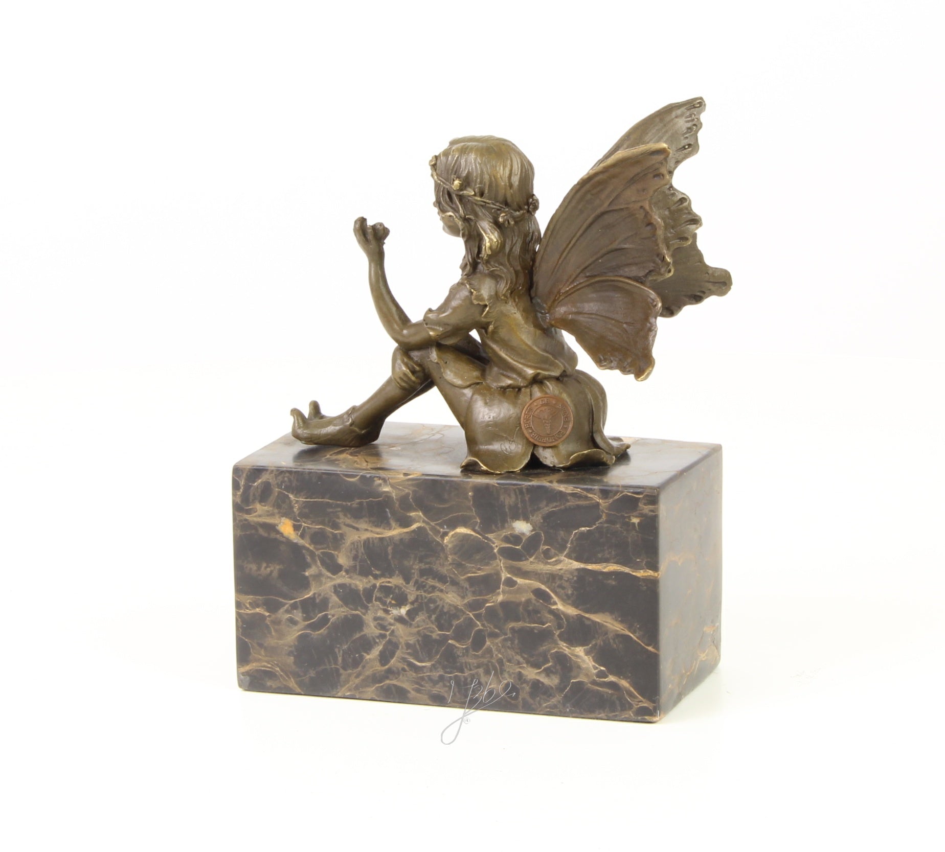 Fairy with Butterfly - Bronze sculpture - 17 cm