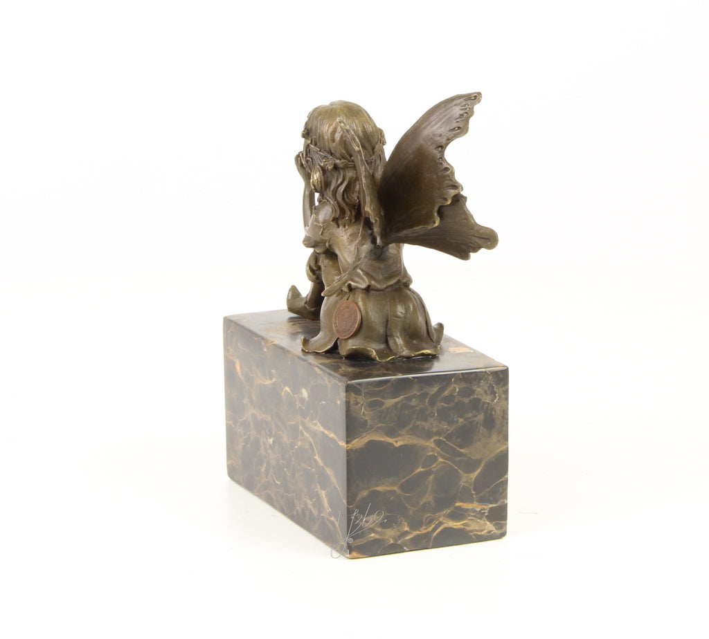 Fairy with Butterfly - Bronze sculpture - 17 cm