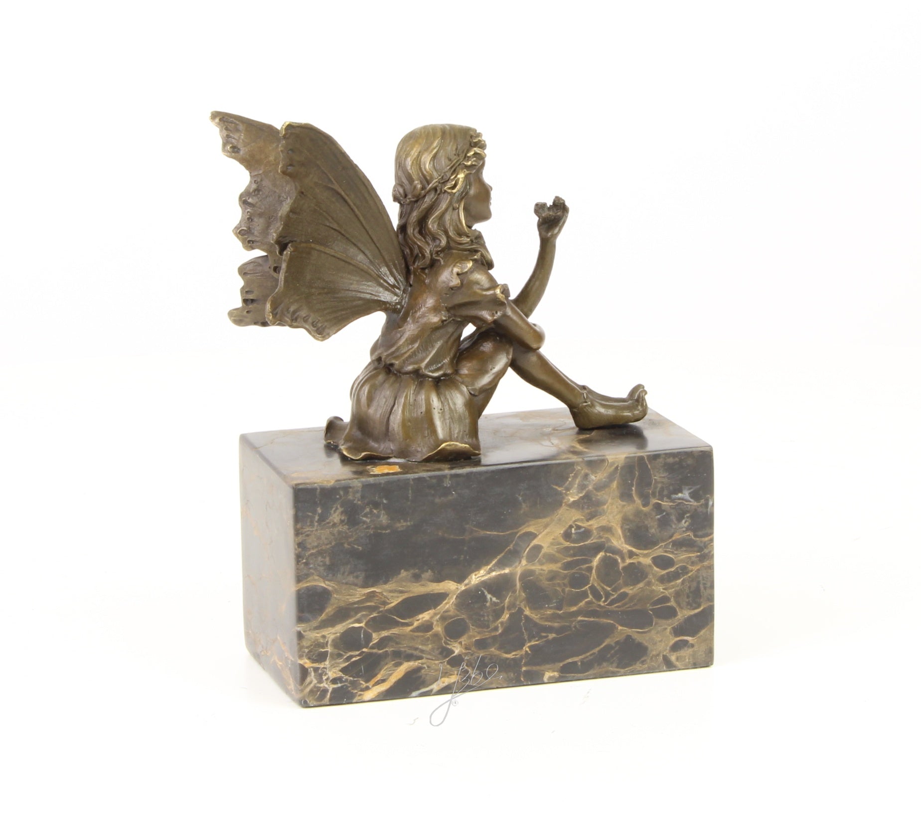 Fairy with Butterfly - Bronze sculpture - 17 cm