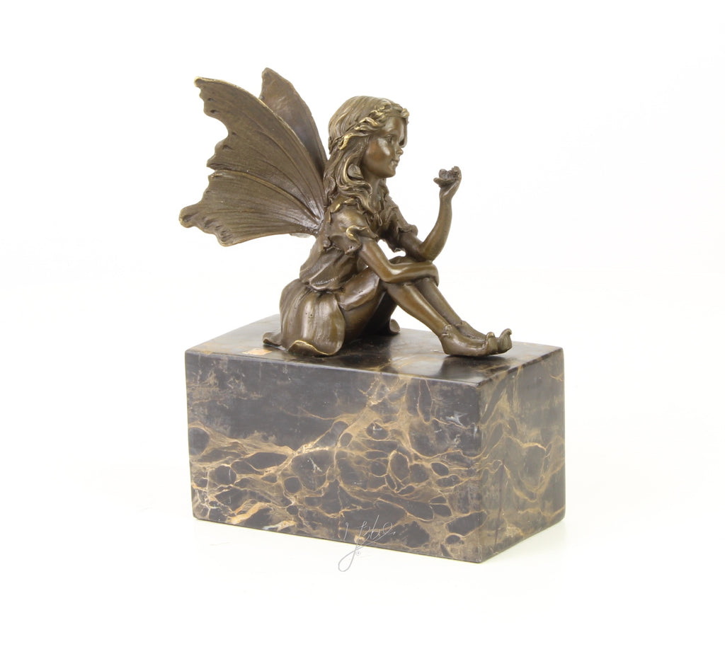 Fairy with Butterfly - Bronze sculpture - 17 cm