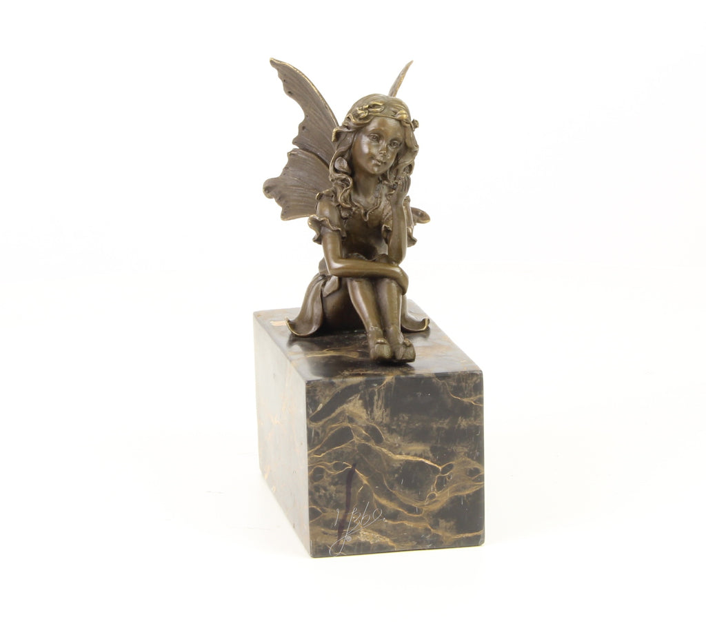 Fairy with Butterfly - Bronze sculpture - 17 cm