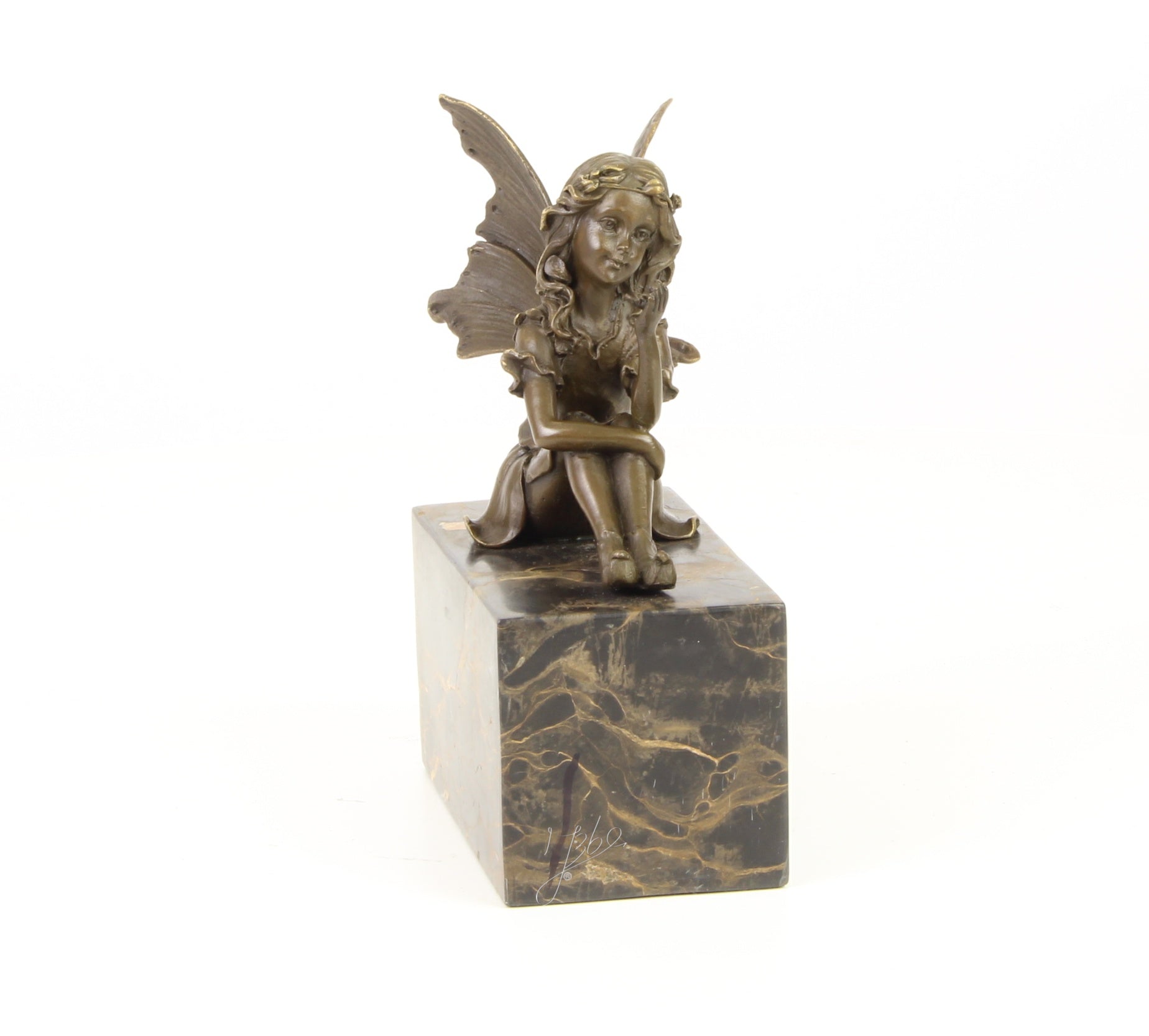 Fairy with Butterfly - Bronze sculpture - 17 cm