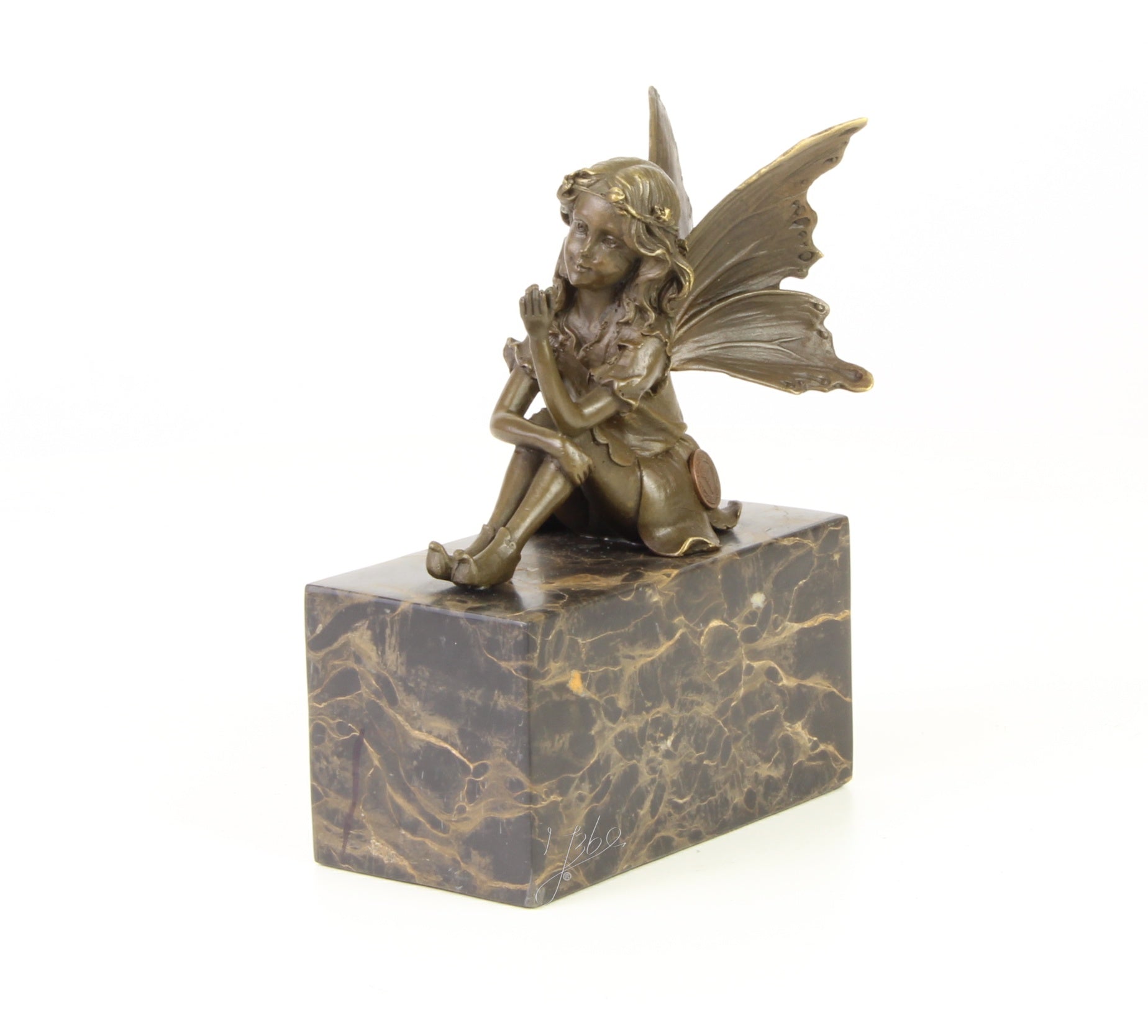 Fairy with Butterfly - Bronze sculpture - 17 cm