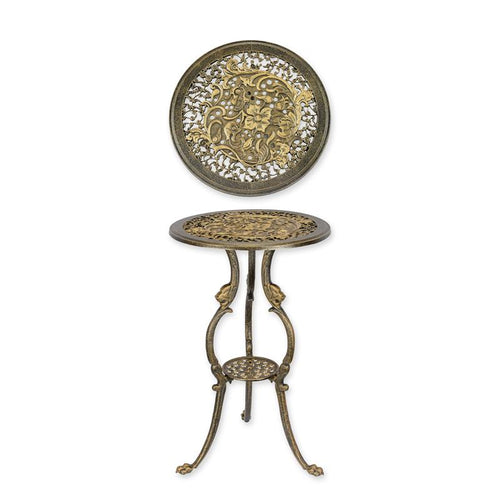 A CAST IRON FLOWER TABLE - BRONZE/ GOLD