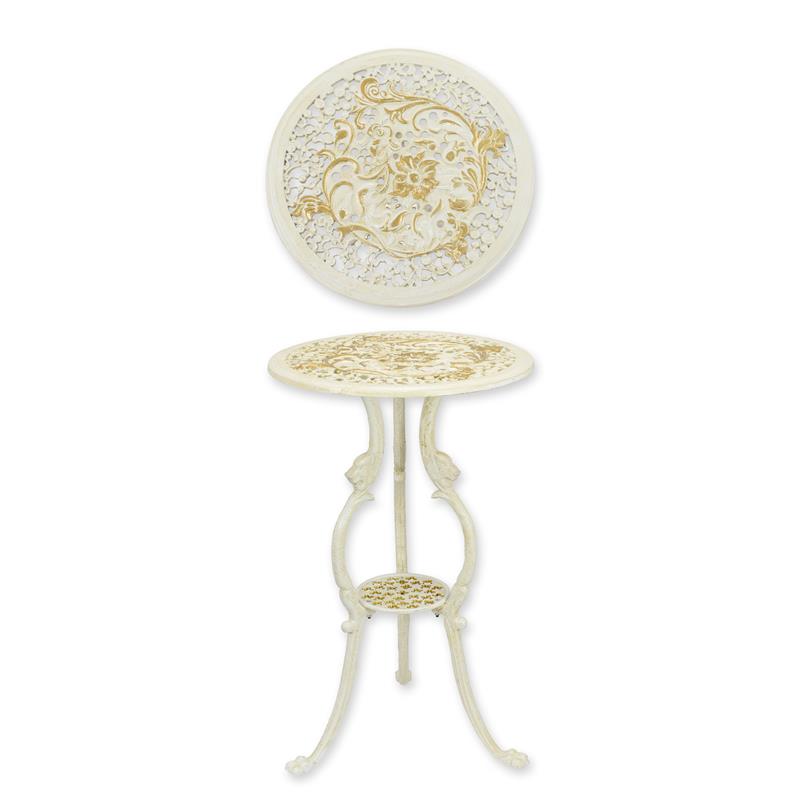 A CAST IRON FLOWER TABLE - WHITE/ GOLD