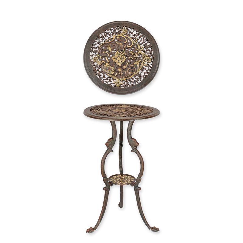 A CAST IRON FLOWER TABLE - BROWN/ GOLD