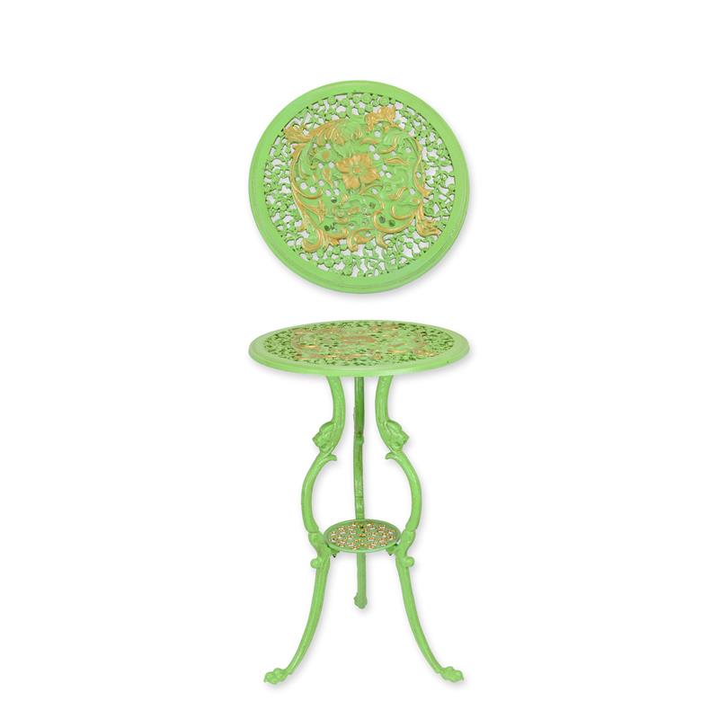 A CAST IRON FLOWER TABLE - GREEN/ GOLD