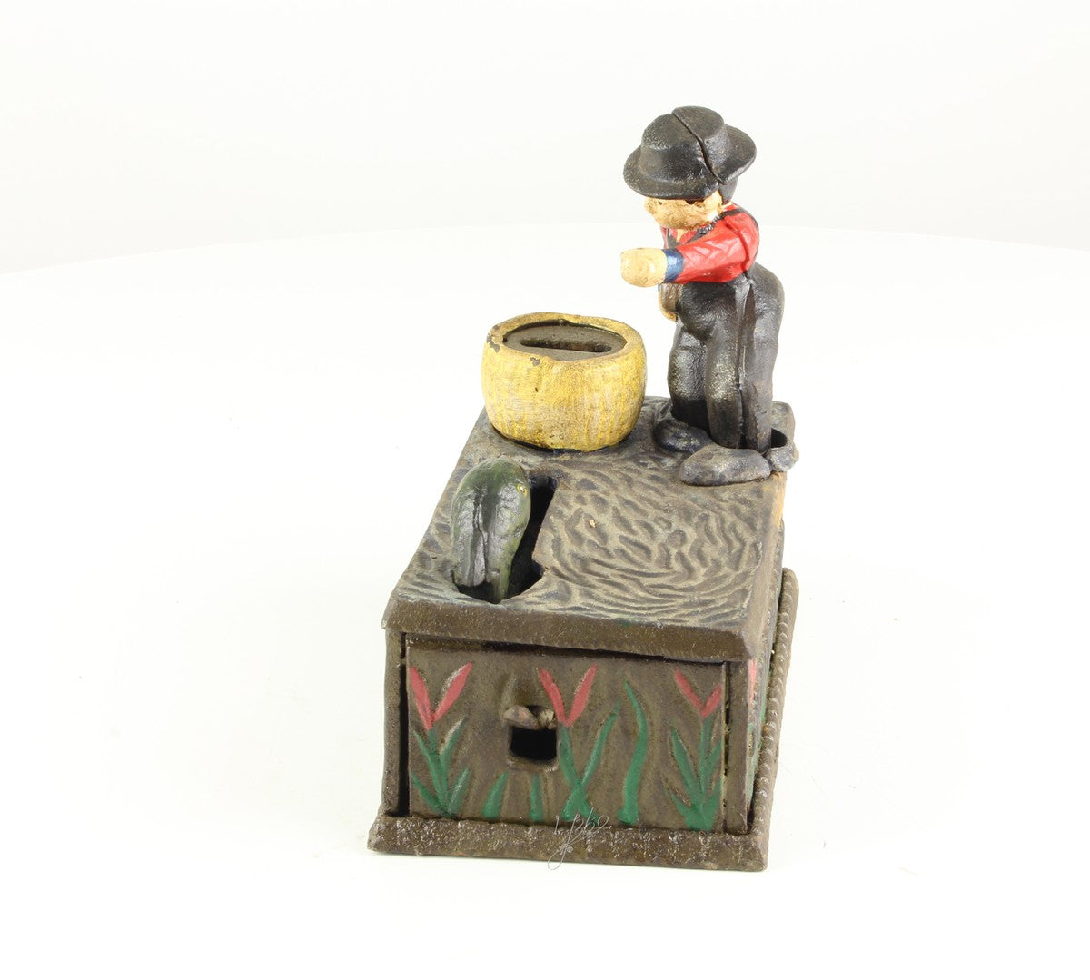 Visser – Gietijzer mechanische spaarpot – 15,5 cm