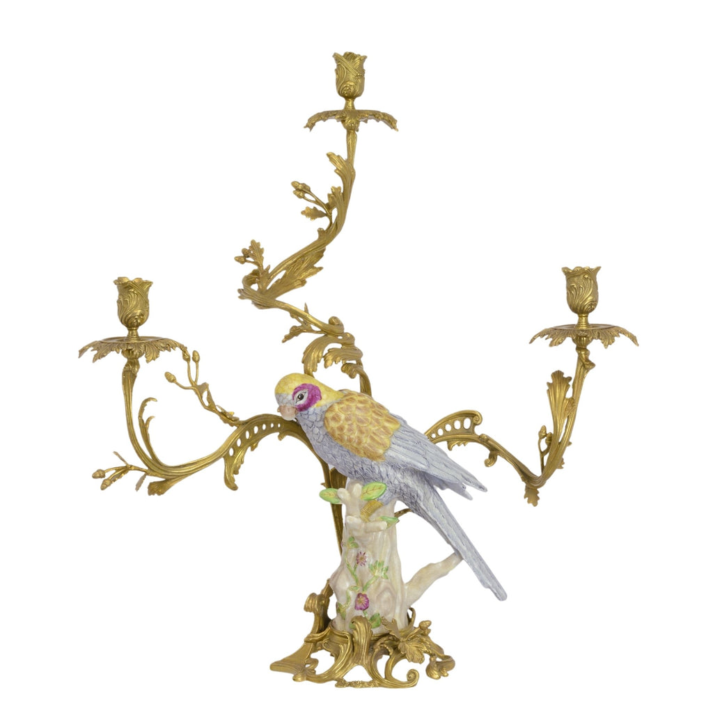 Papegaaien – Porseleinen kandelaars, brons – 65 cm