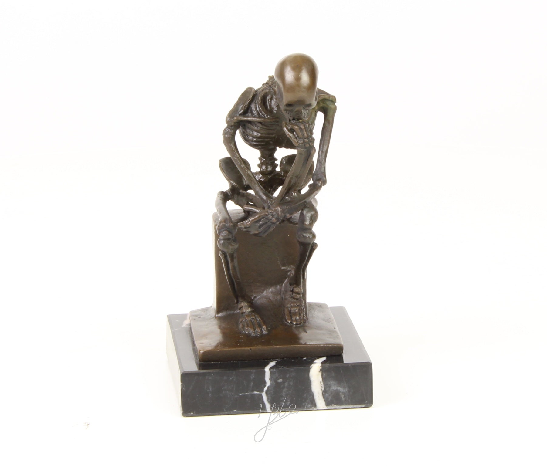 Skeleton Thinker - Bronze sculpture - 15 cm