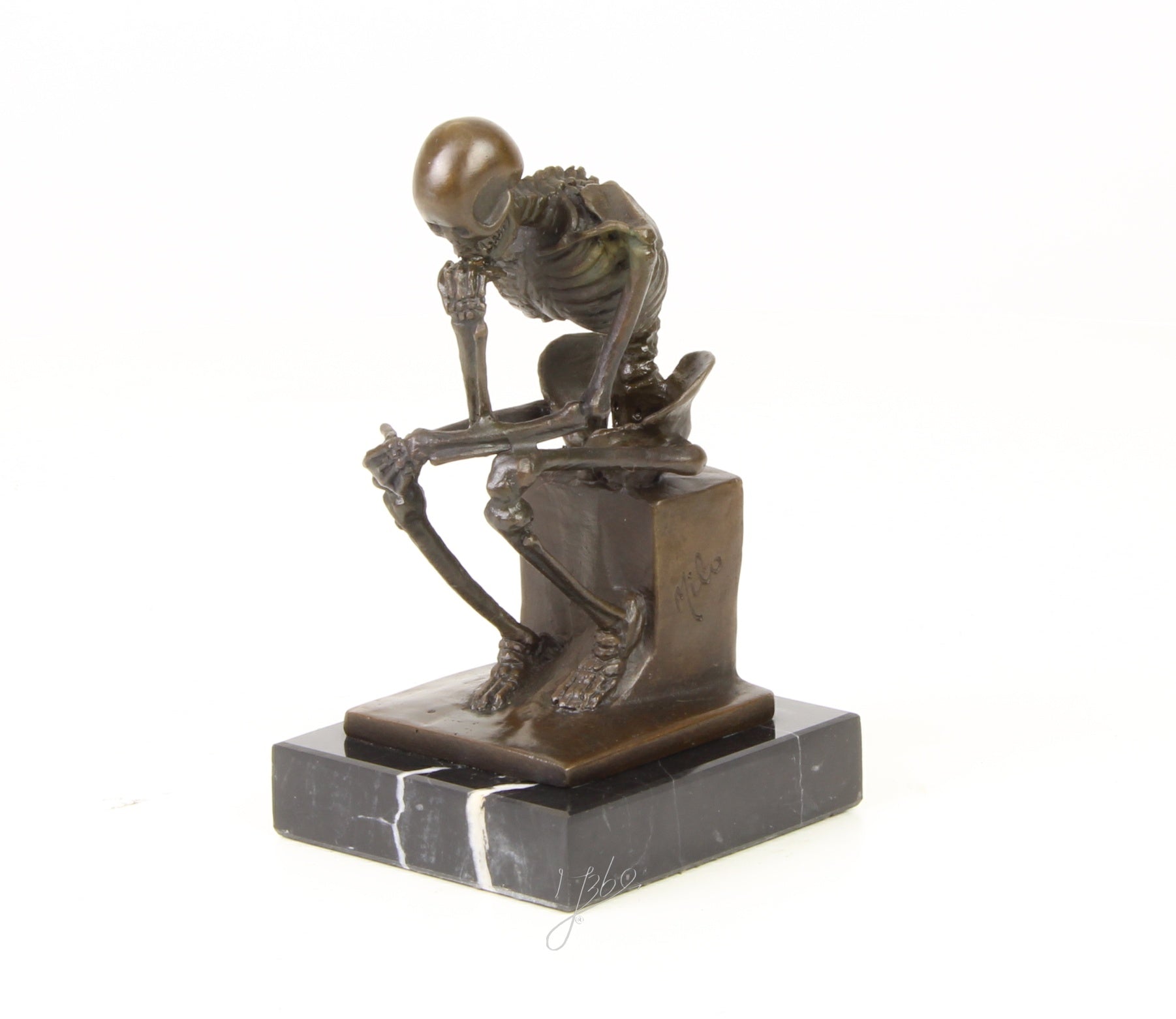 Skeleton Thinker - Bronze sculpture - 15 cm