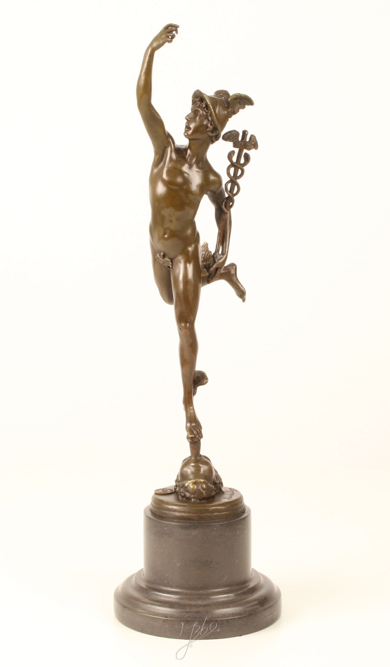 Bronzen Mercurius sculptuur – op marmeren sokkel