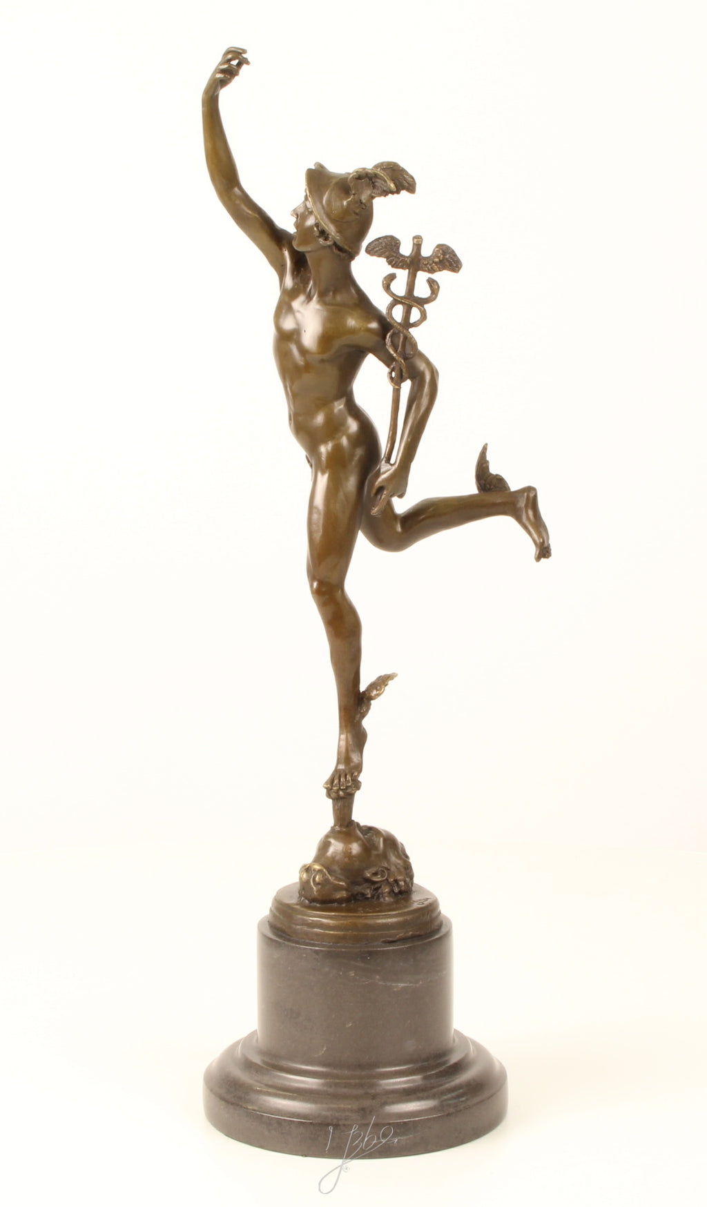 Bronzen Mercurius sculptuur – op marmeren sokkel