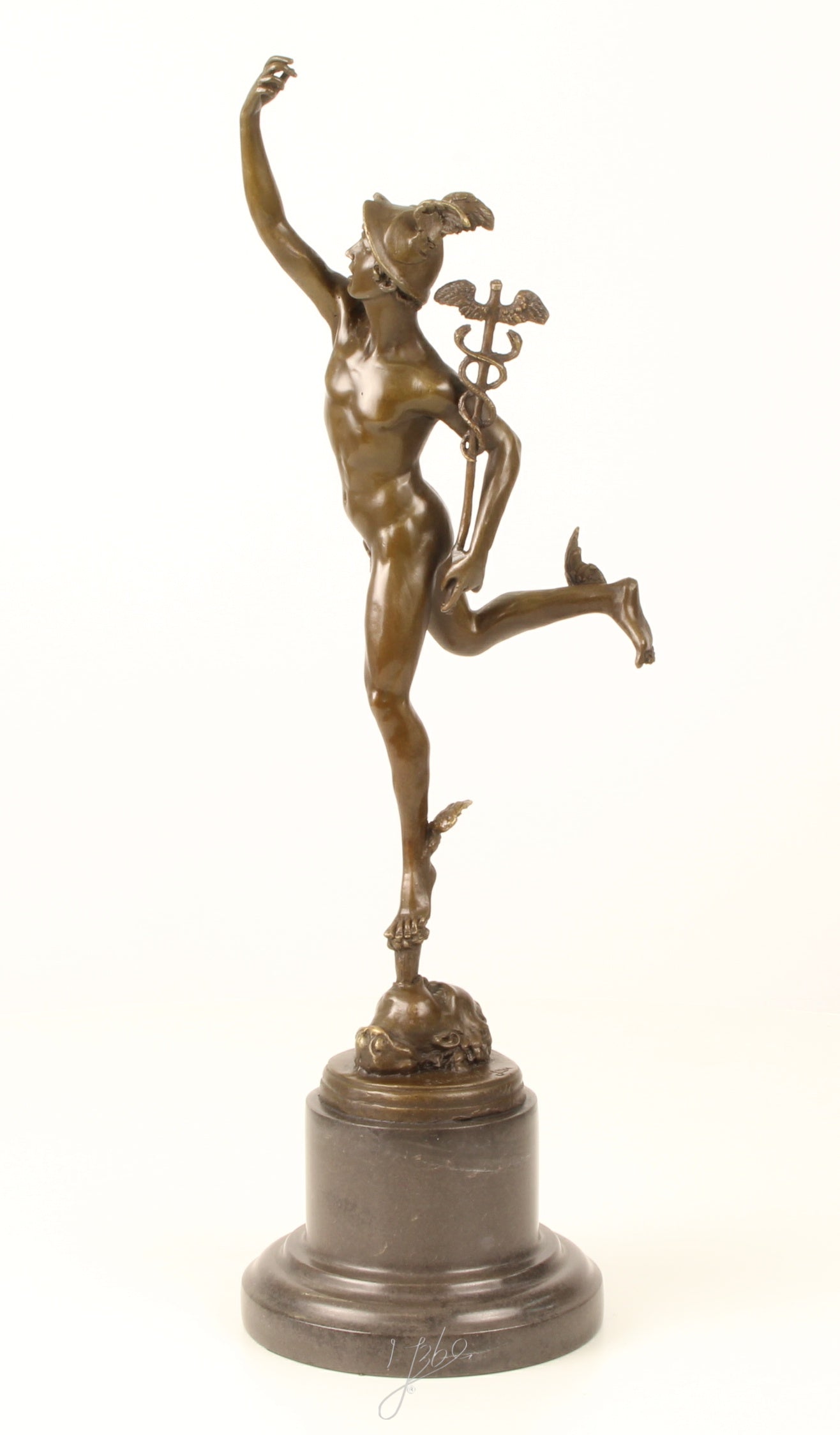 Bronzen Mercurius sculptuur – op marmeren sokkel