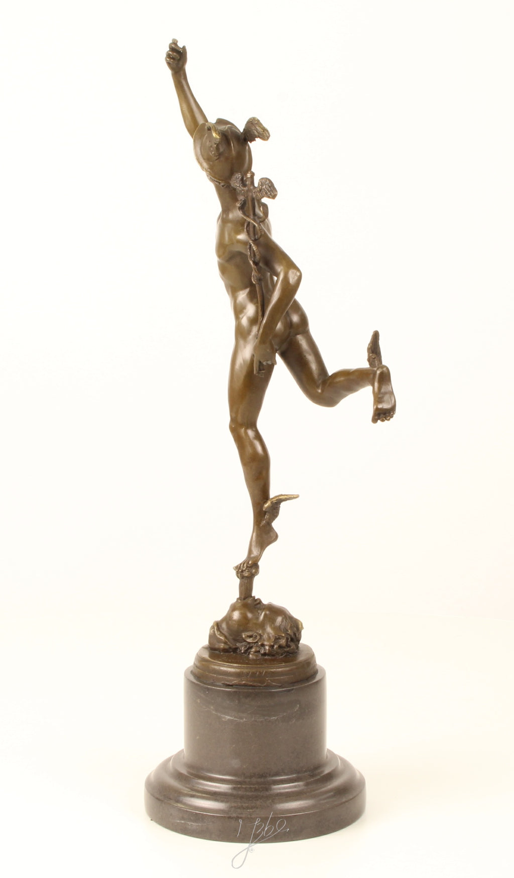 Bronzen Mercurius sculptuur – op marmeren sokkel