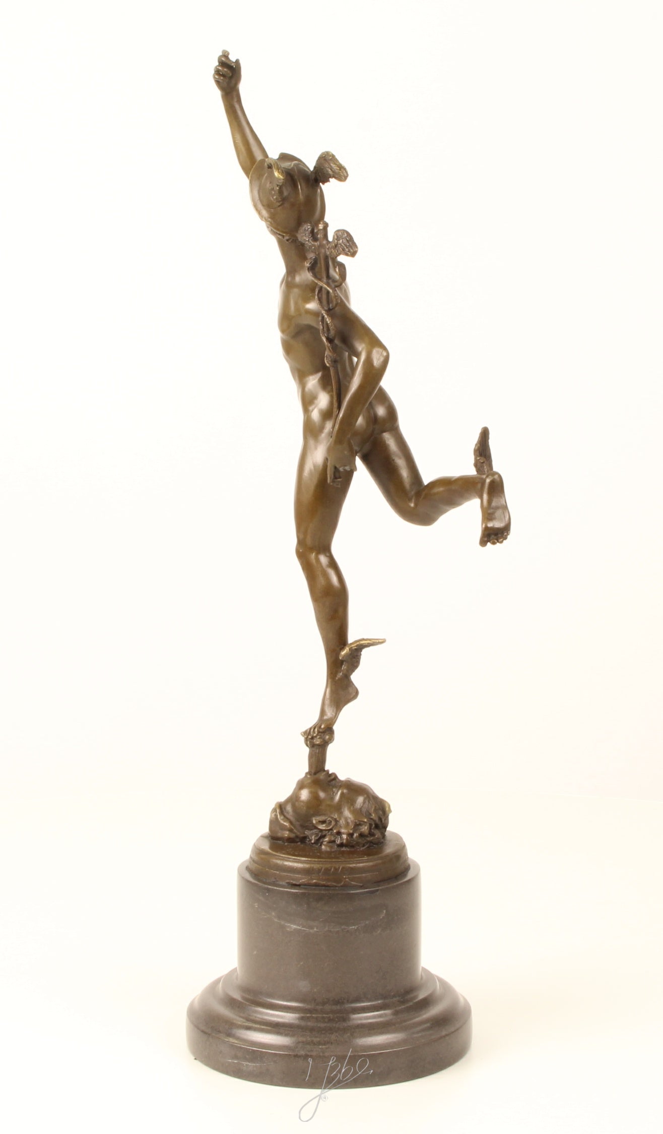 Bronzen Mercurius sculptuur – op marmeren sokkel